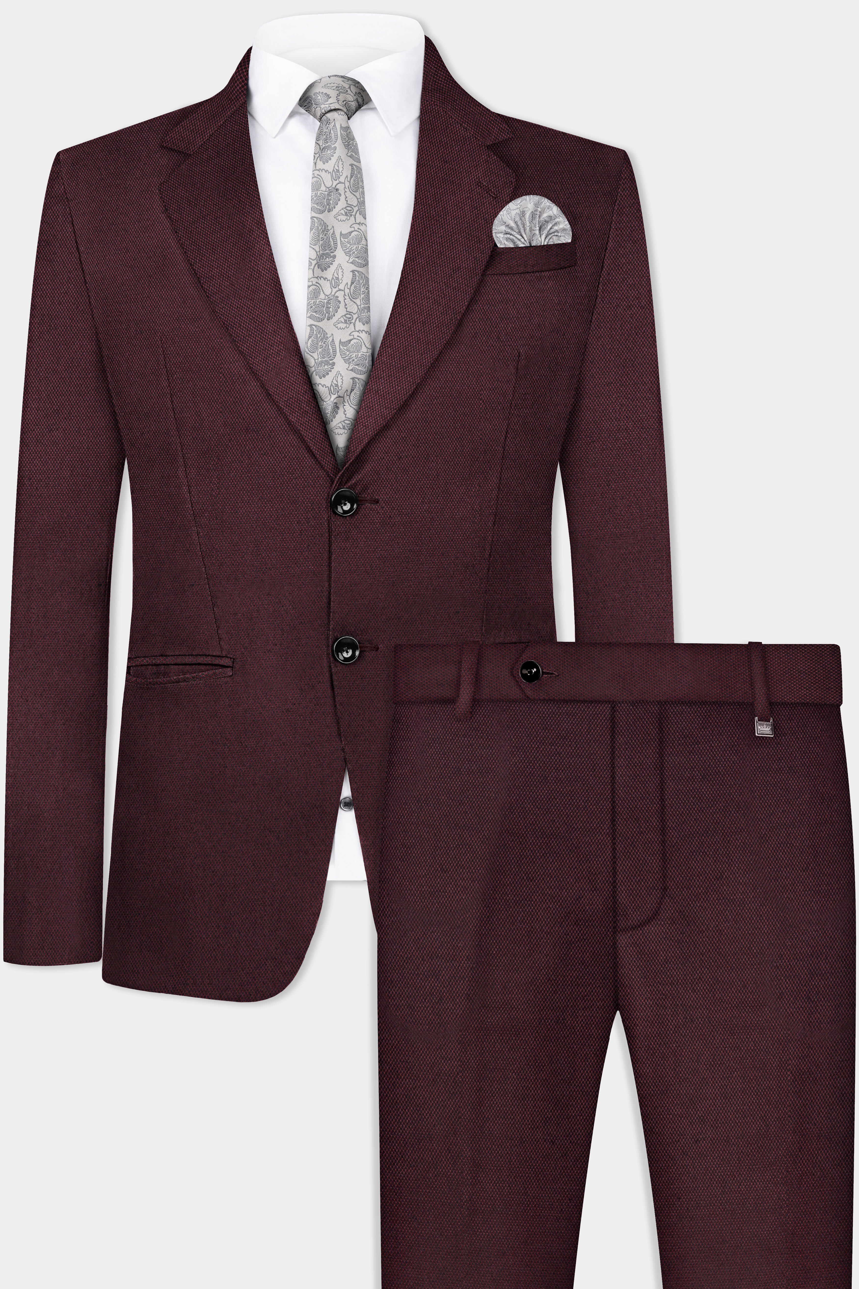Eclipse Maroon Textured Wool Rich Suit