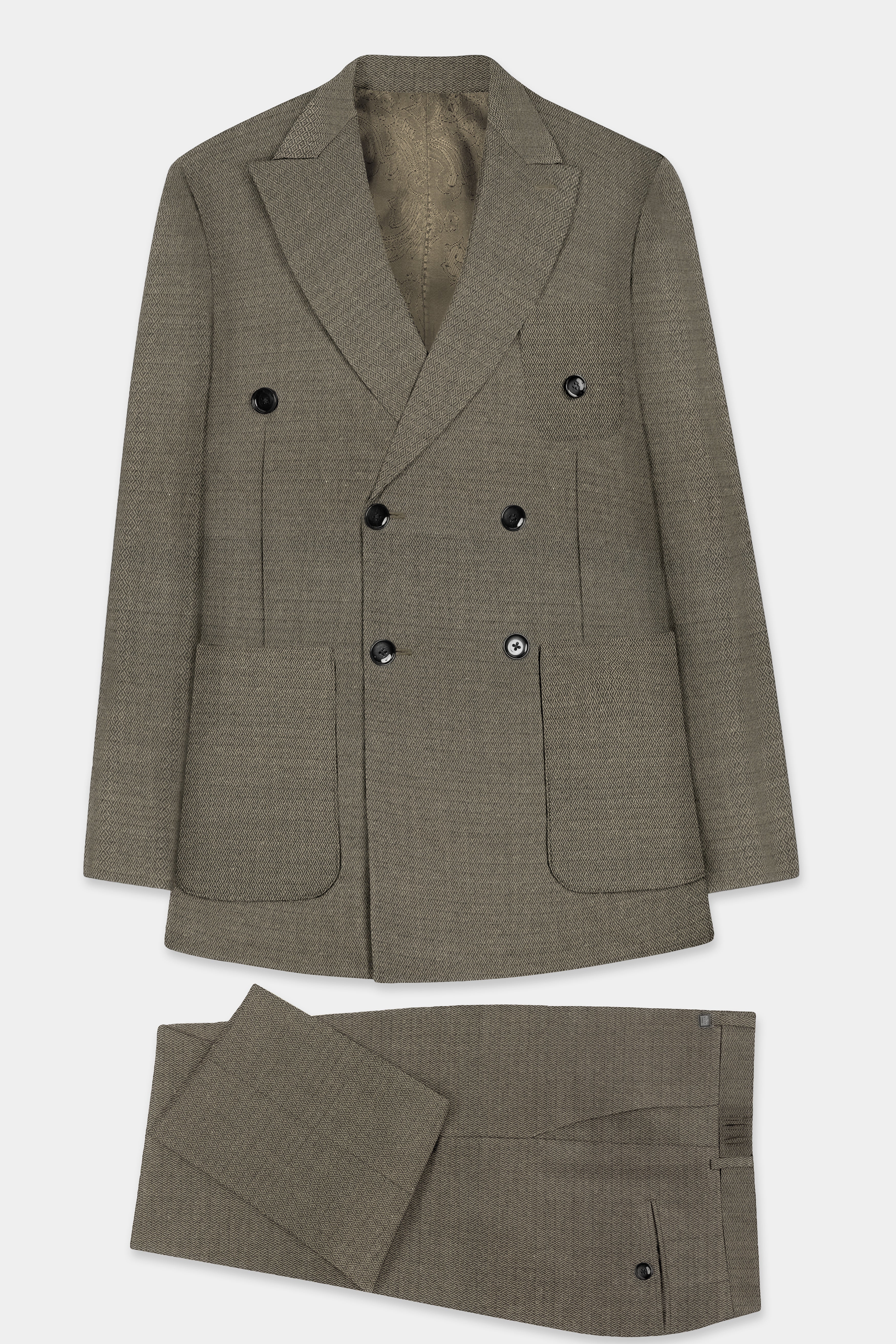 Wenge Brown Dobby Textured wool blend Double breasted Suit