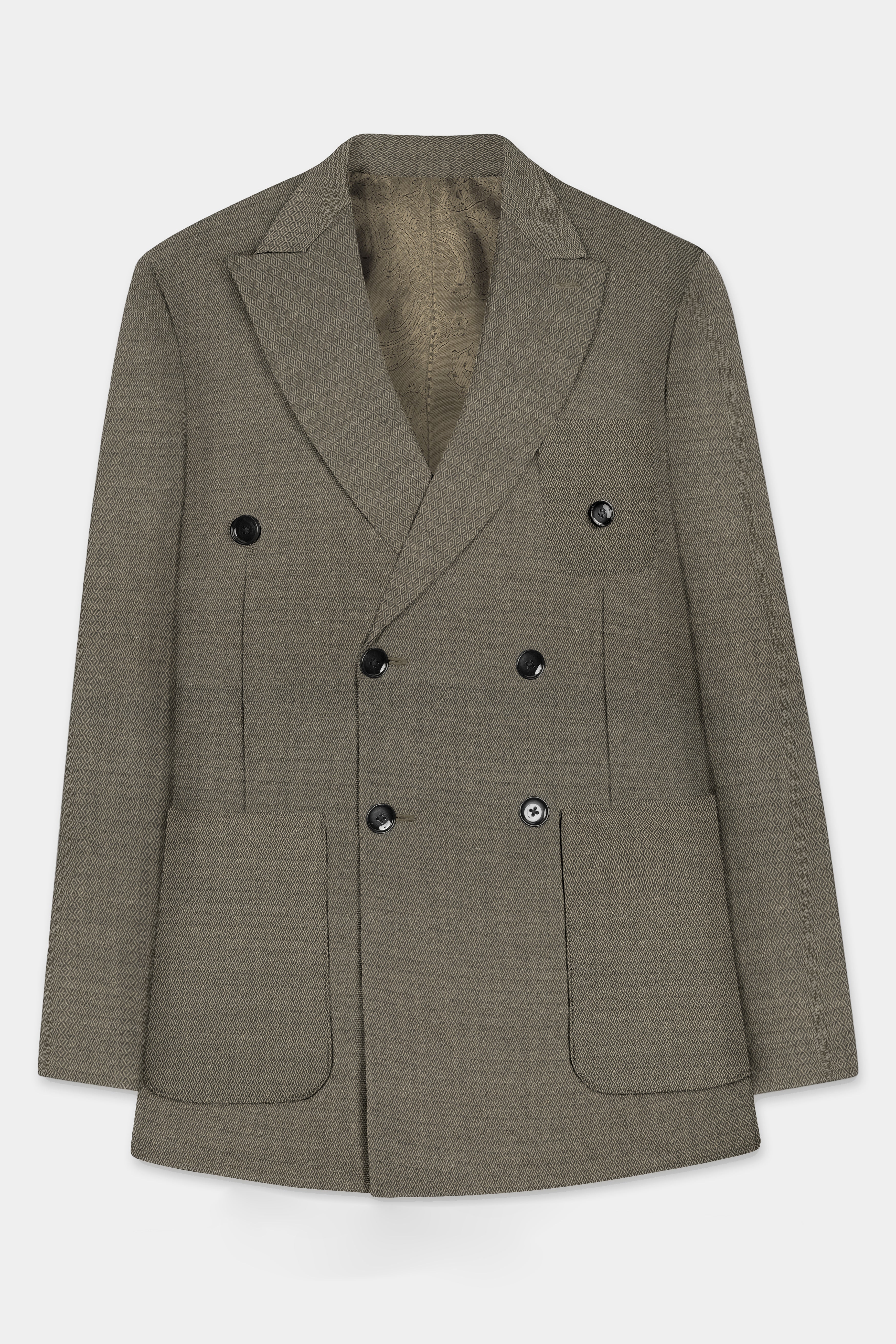 Wenge Brown Dobby Textured wool blend Double breasted Suit