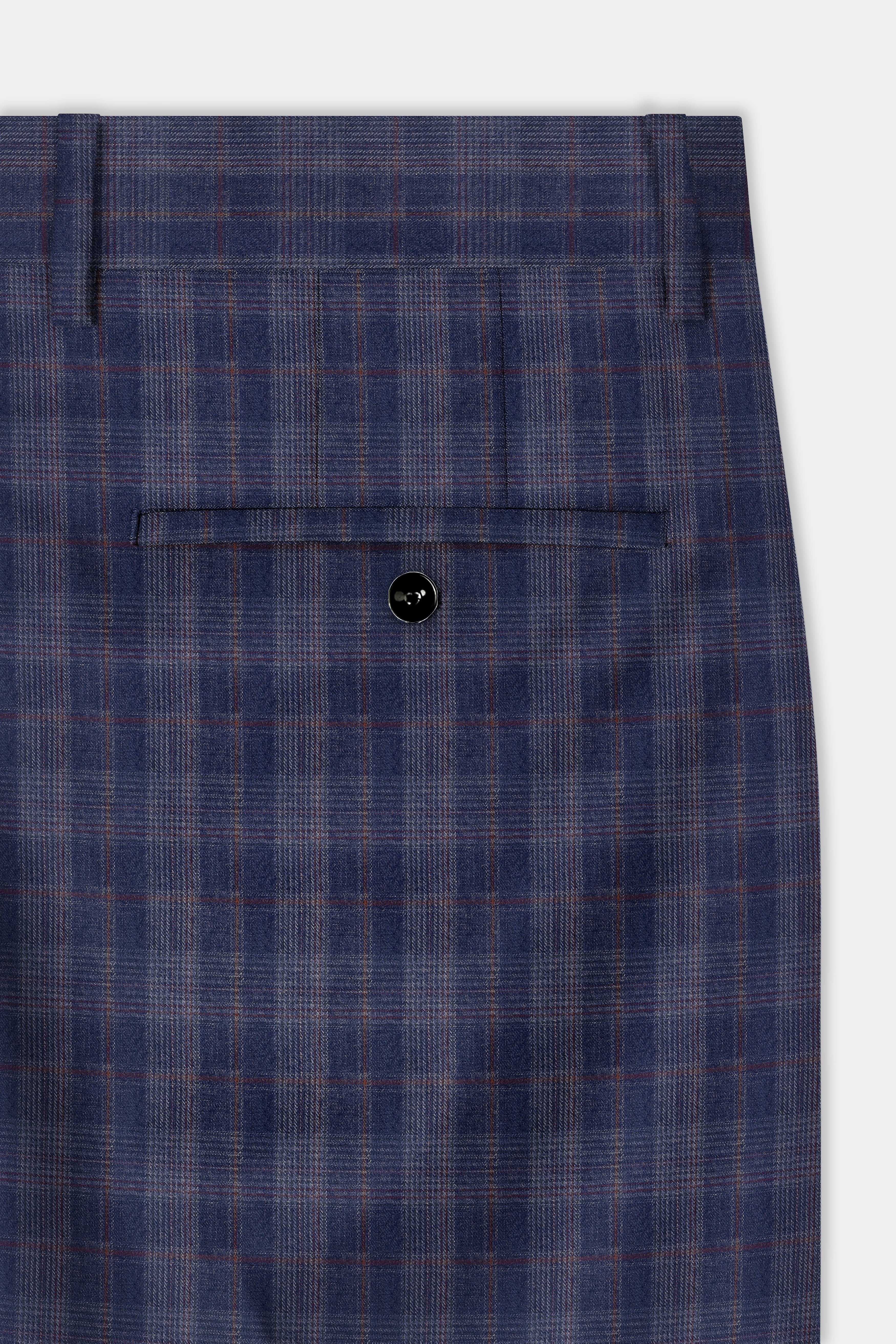 Tuna Blue Checkered Wool Blend Double Breasted Suit