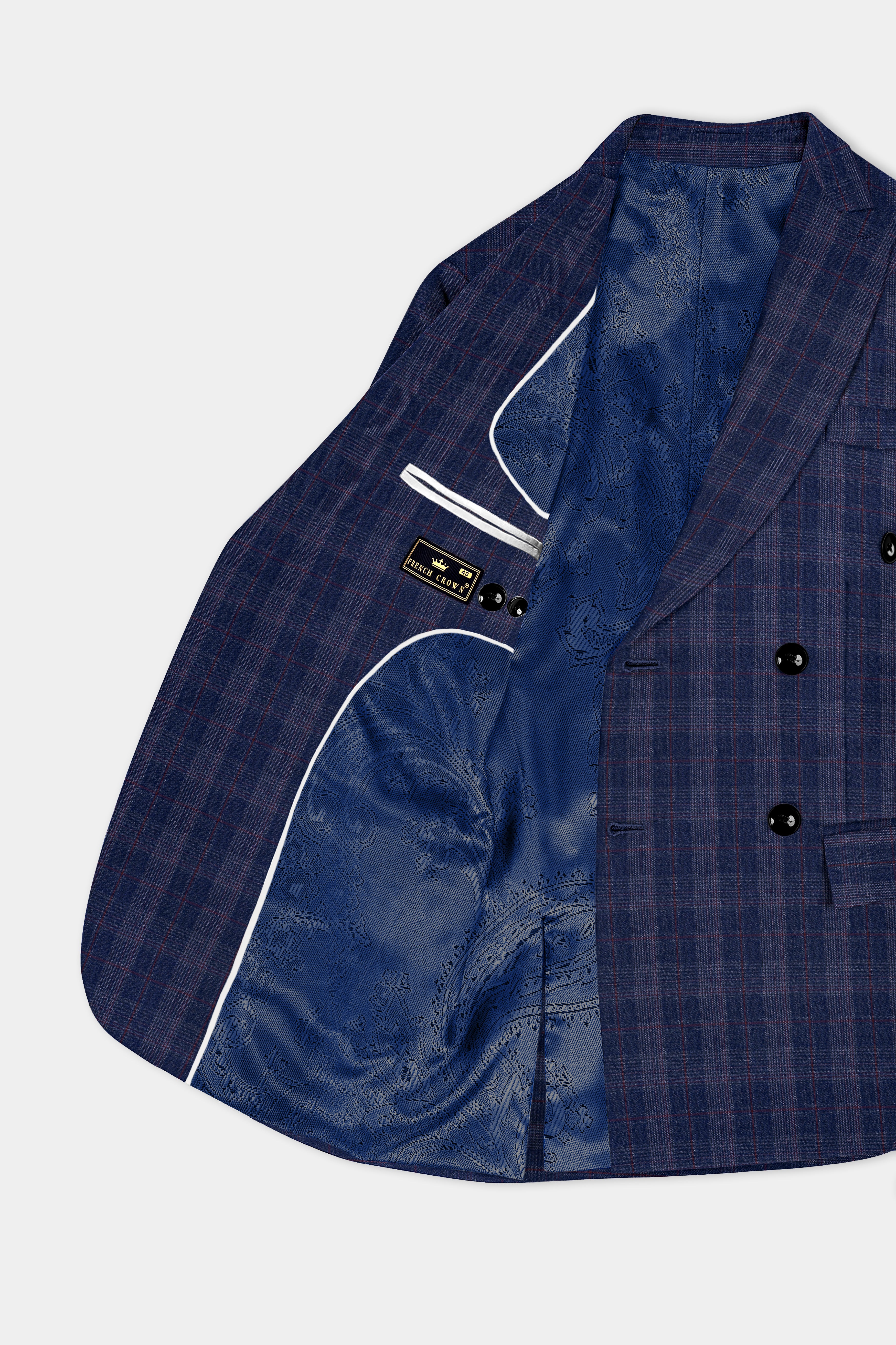 Tuna Blue Checkered Wool Blend Double Breasted Suit