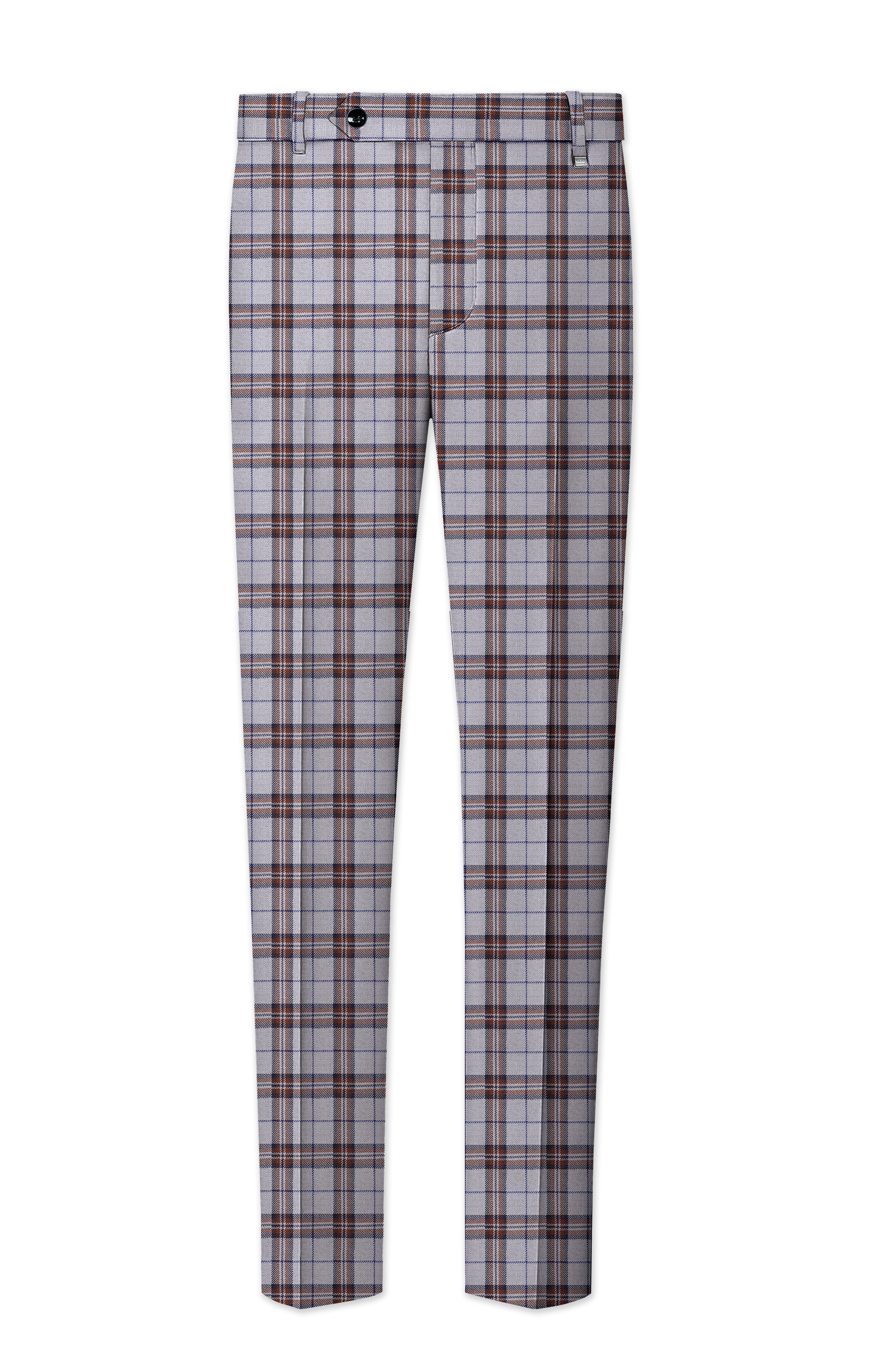 Cadet Grey with Maroon and Blue Plaid Double Breasted Tweed Suit