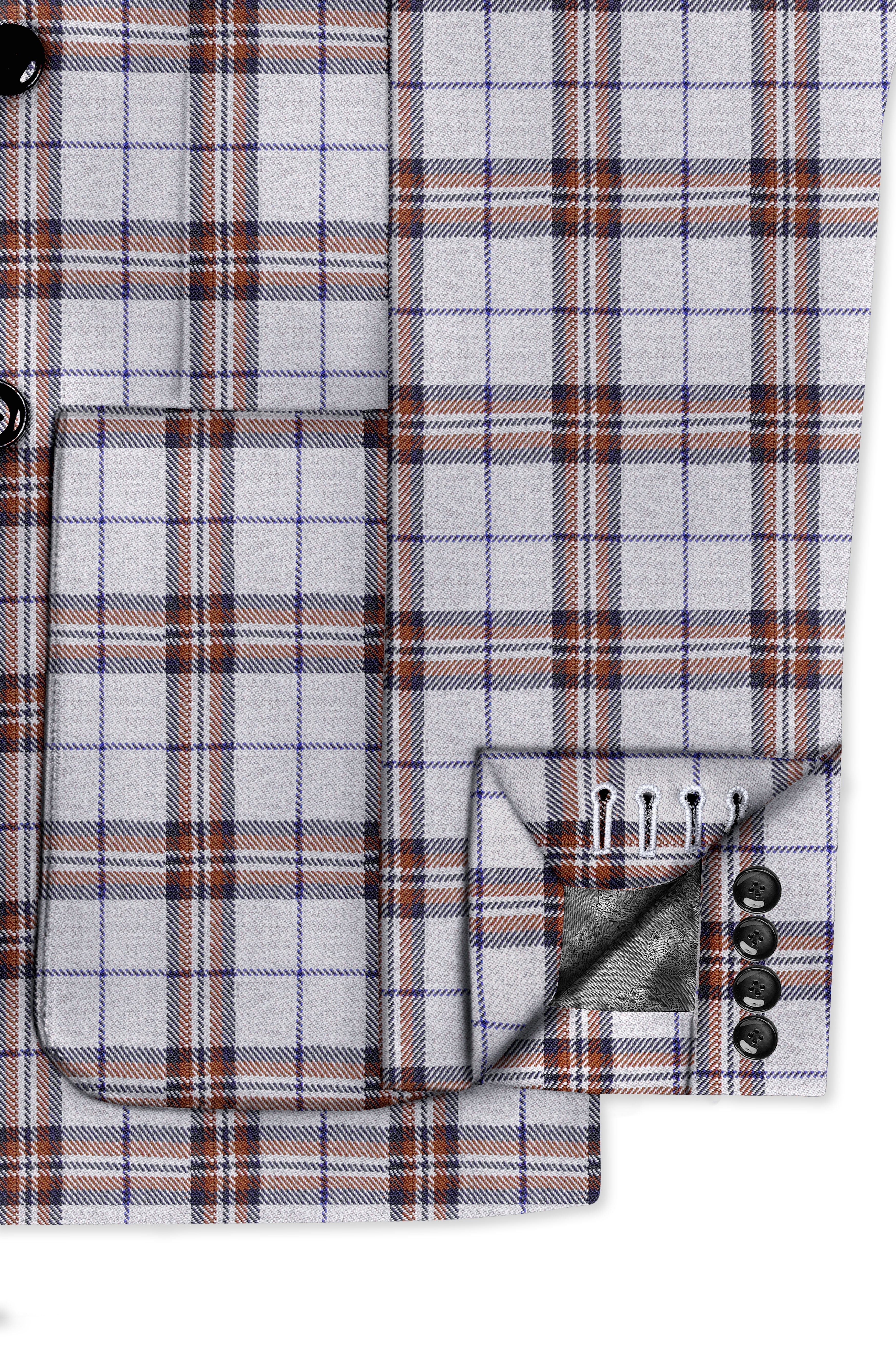 Cadet Grey with Maroon and Blue Plaid Double Breasted Tweed Suit