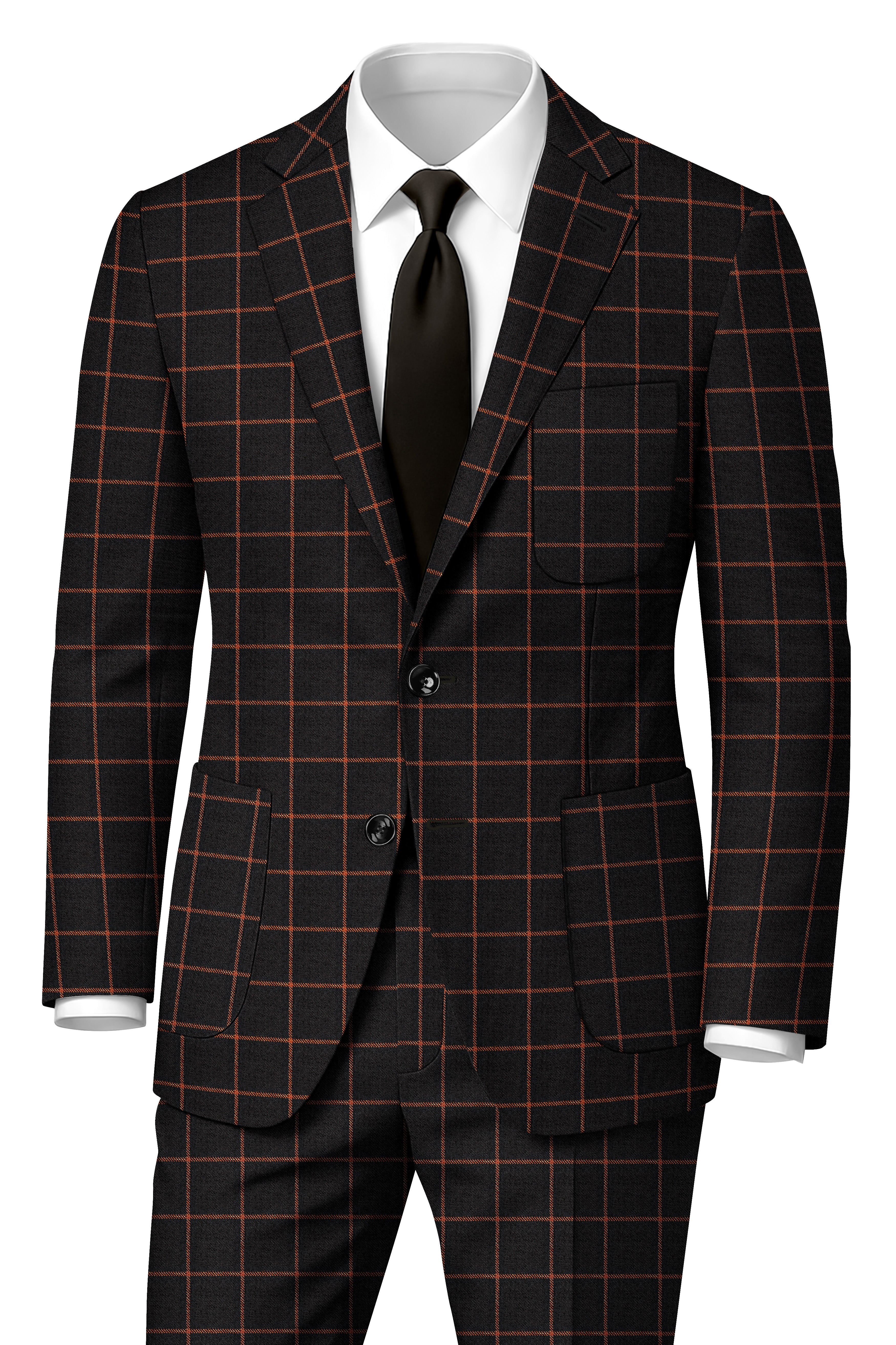 Jade Black with Potters Orange Windowpane Tweed Suit