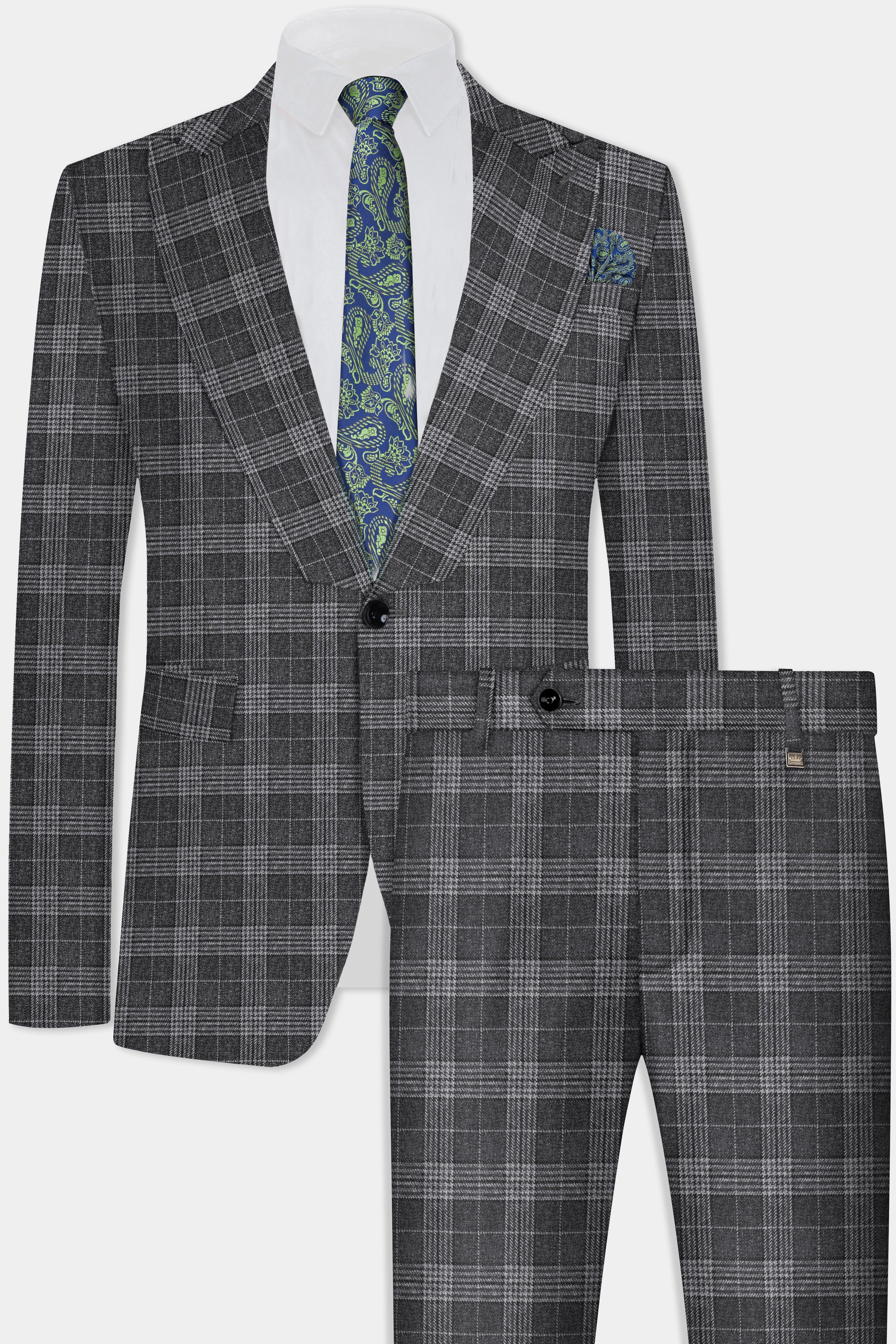 Heavy Metal Gray Plaid Wool Blend Suit