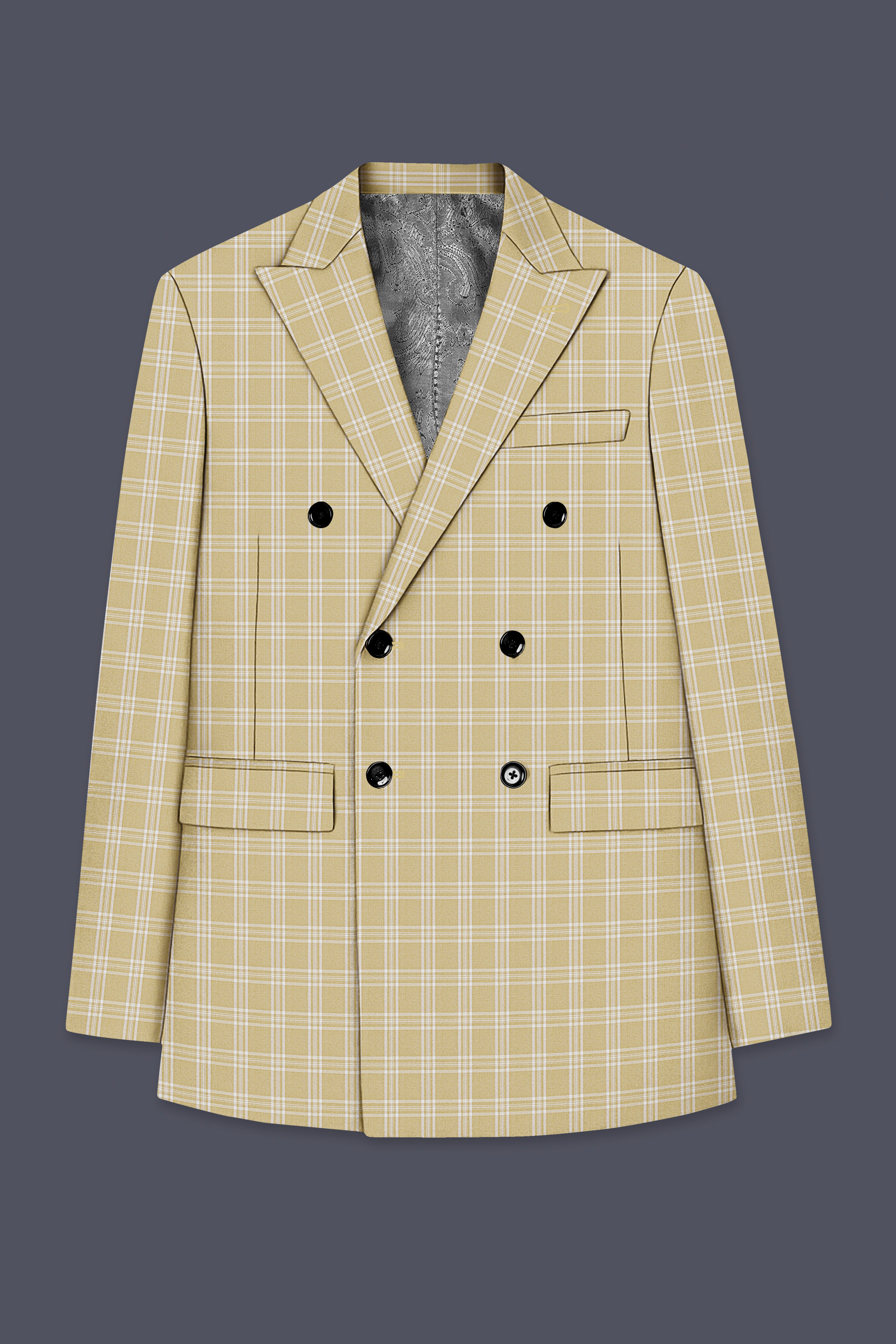 Desert Sand Cream Plaid Wool Blend Double Breasted Suit