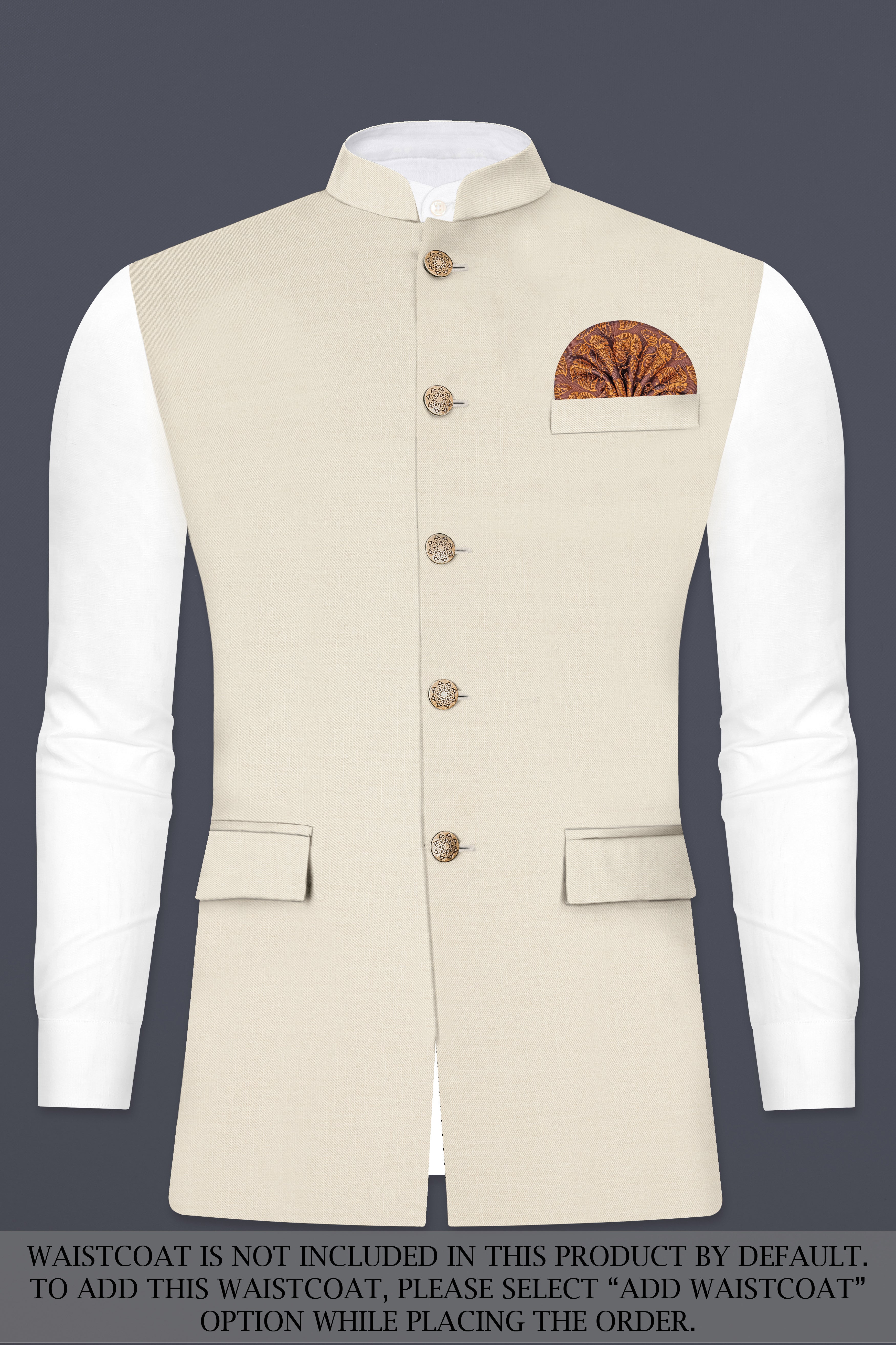 Moon Mist Cream Solid Wool Blend Bandhgala Suit