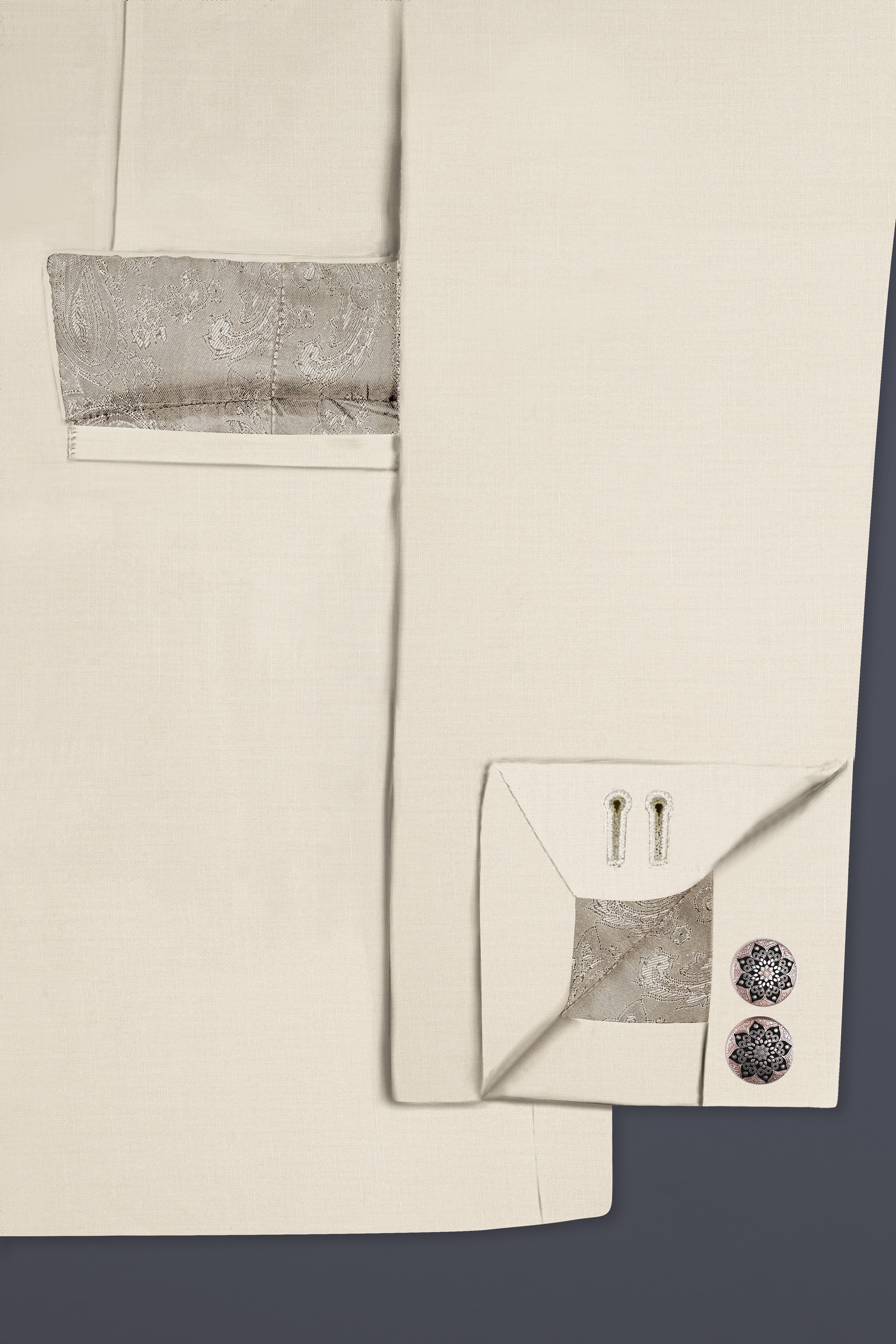 Moon Mist Cream Solid Wool Blend Bandhgala Suit