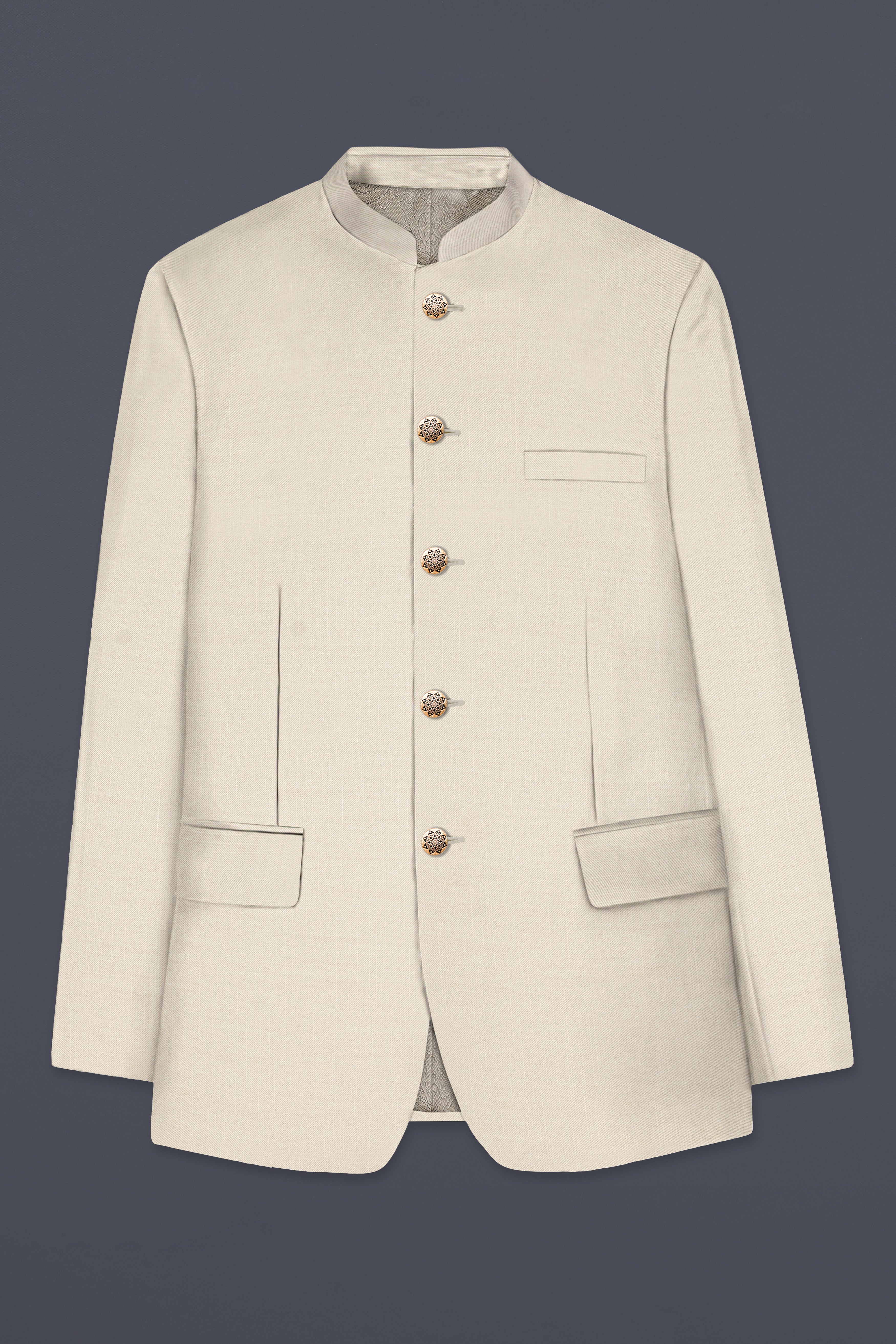 Moon Mist Cream Solid Wool Blend Bandhgala Suit