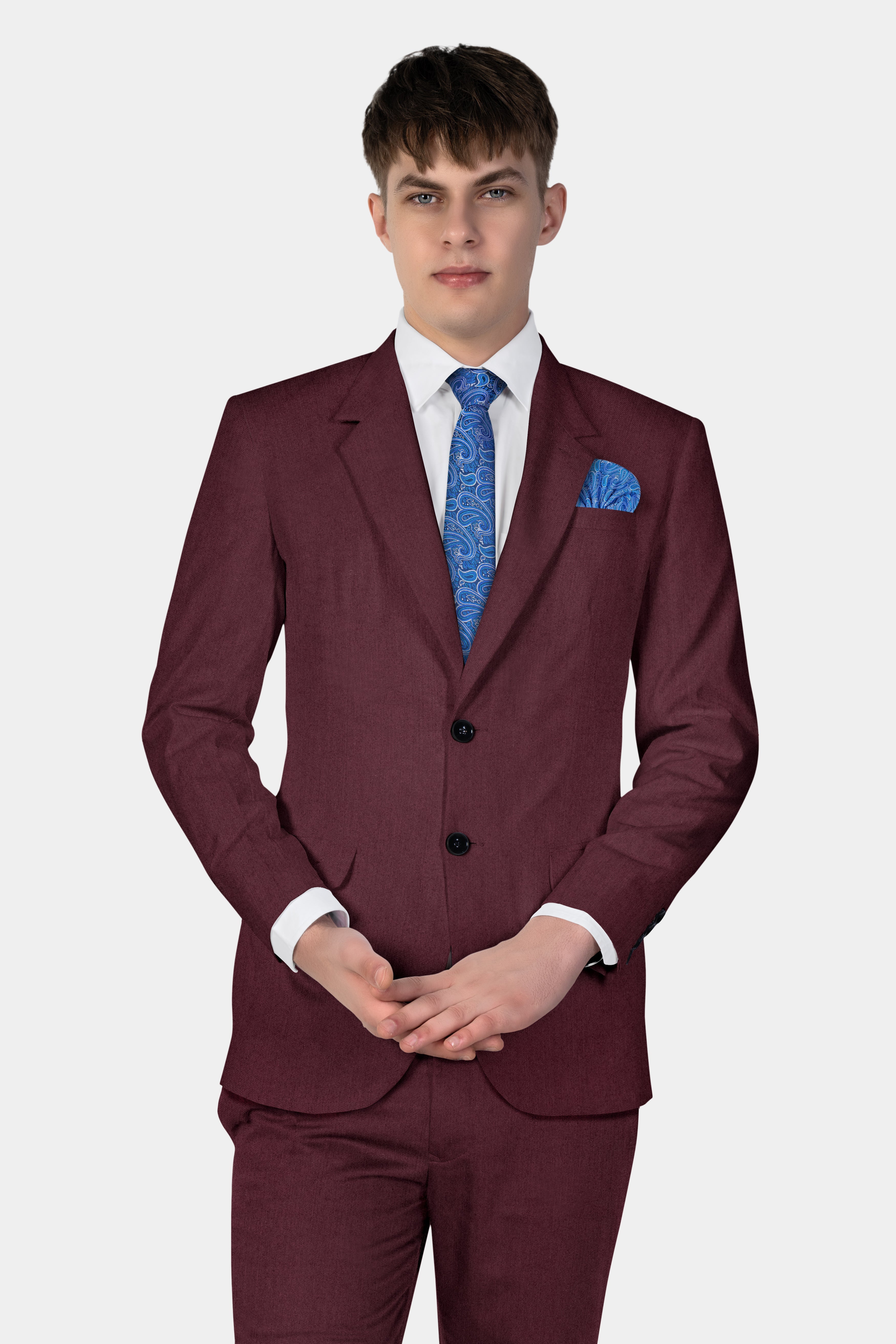 Tamarind Maroon Wool Blend Single Breasted Suit