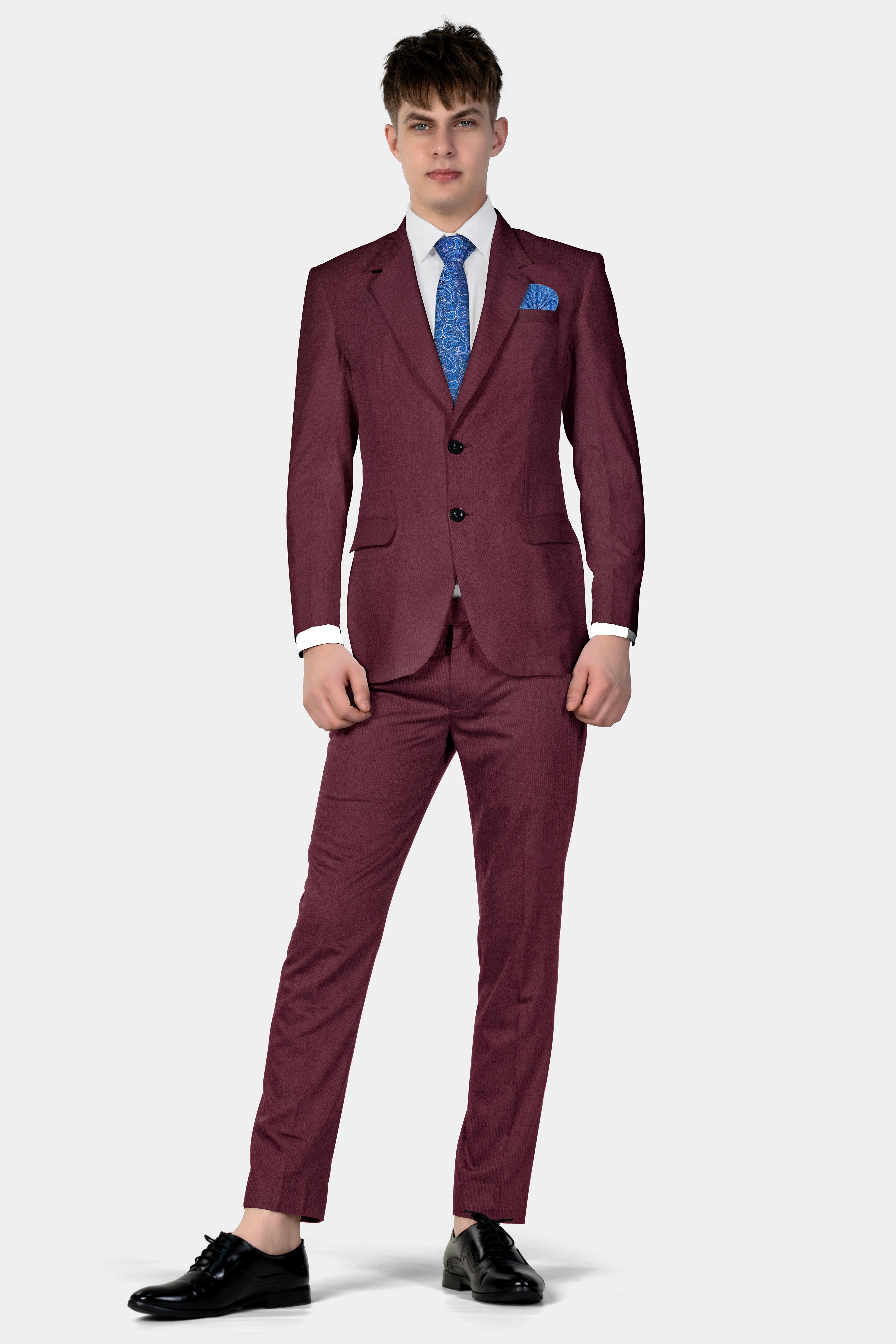 Tamarind Maroon Wool Blend Single Breasted Suit