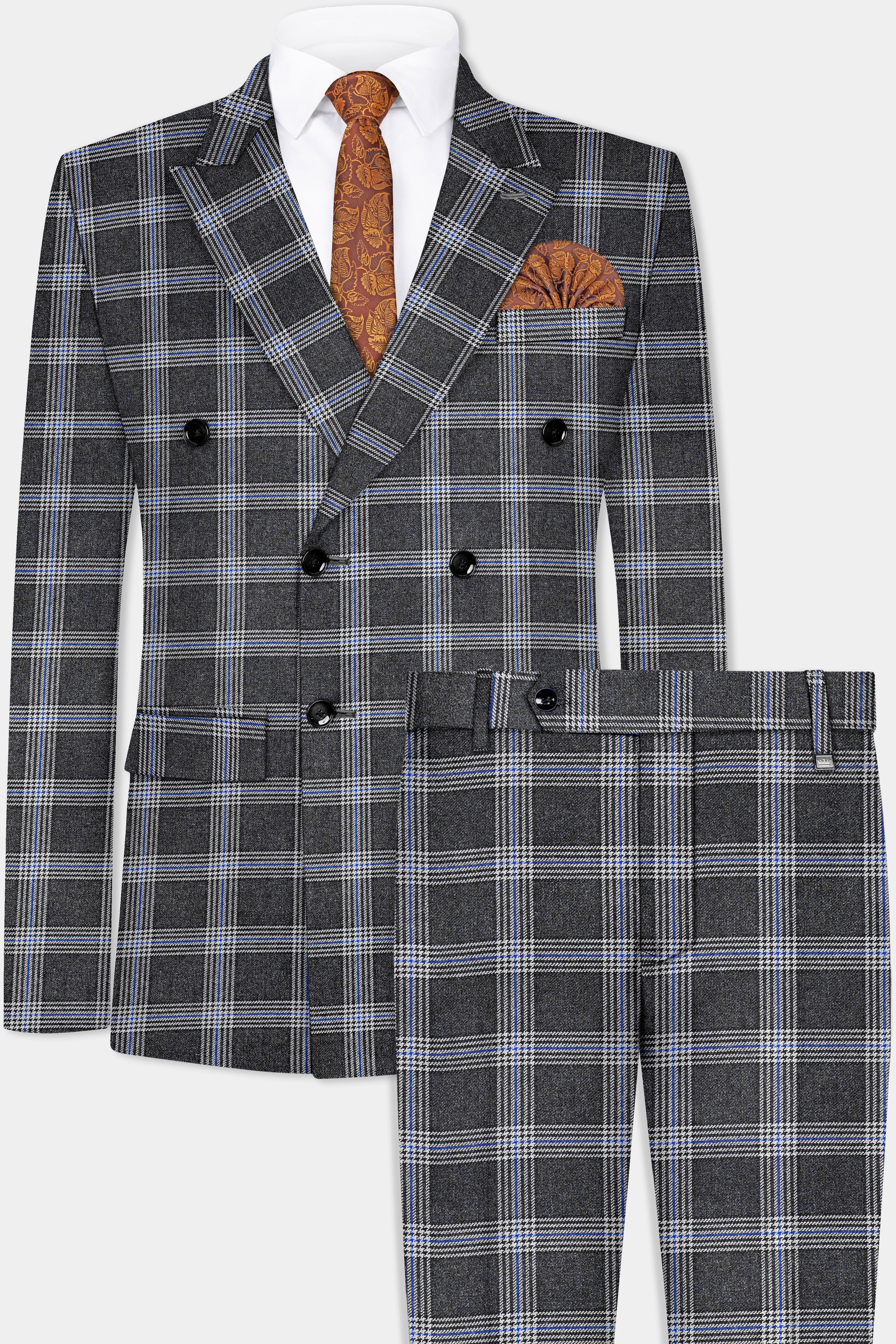 Iridium Gray Plaid Tweed Double Breasted Suit