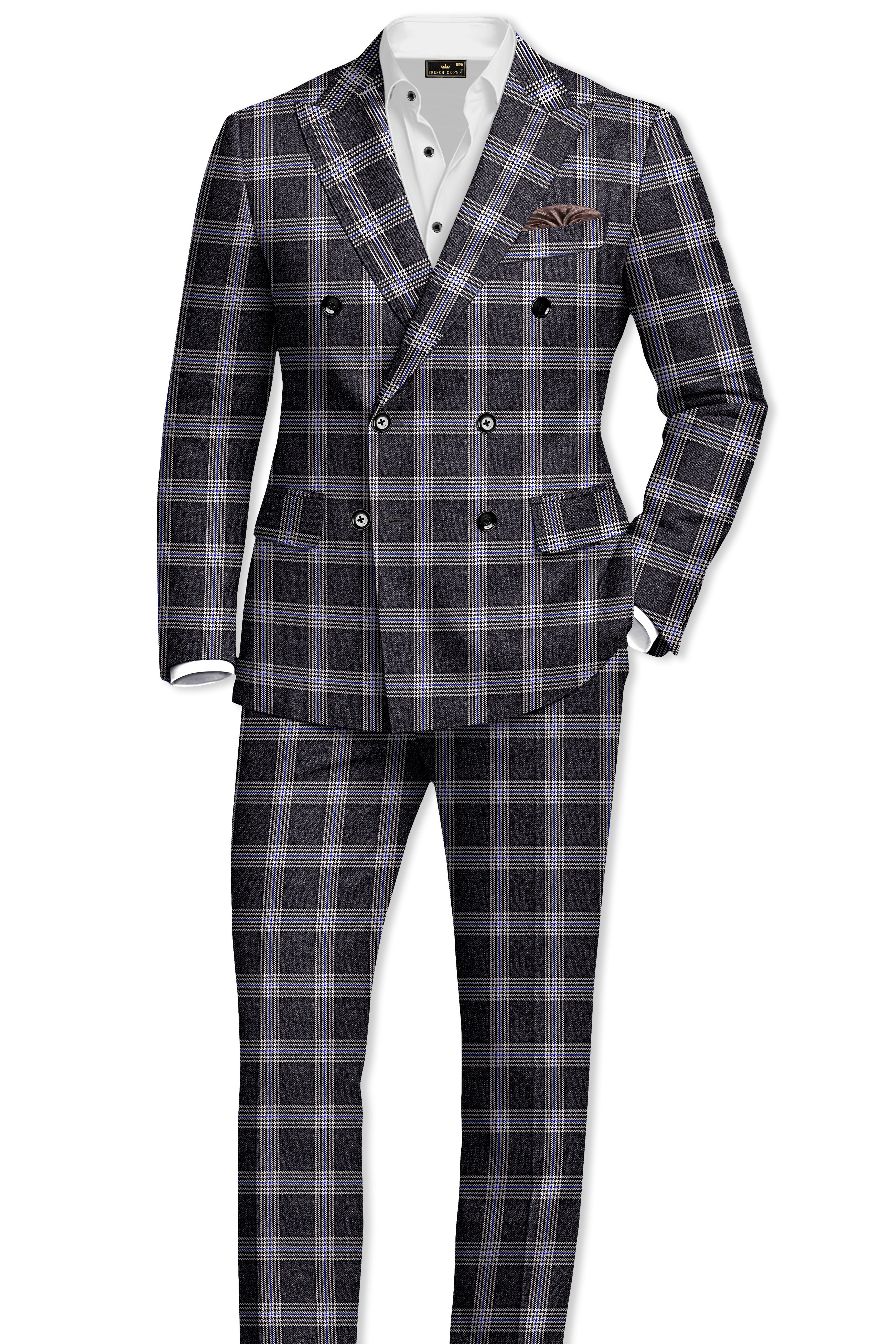 Iridium Gray Plaid Tweed Double Breasted Suit