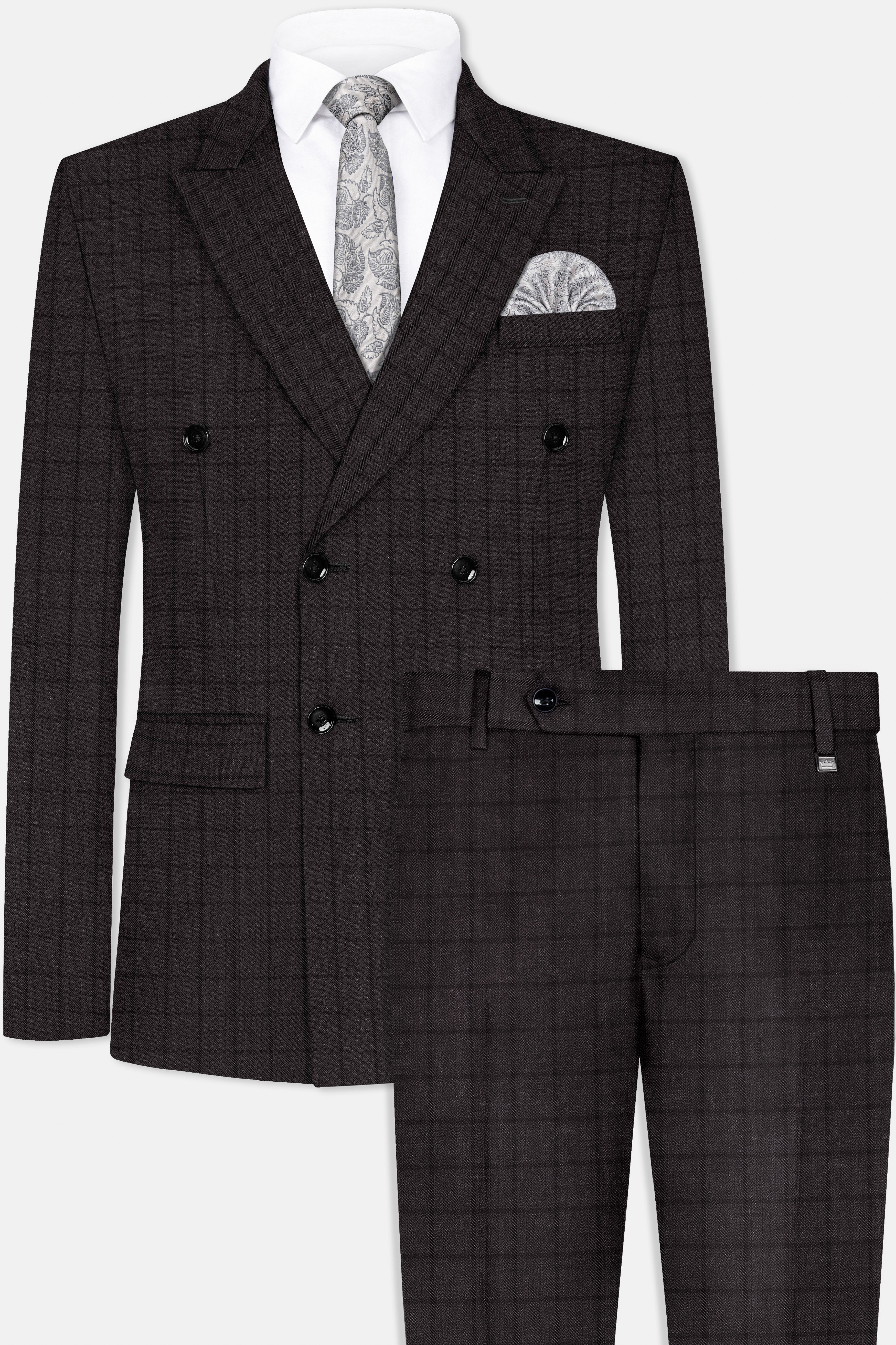 Thunder Gray Windowpane Tweed Double Breasted Suit
