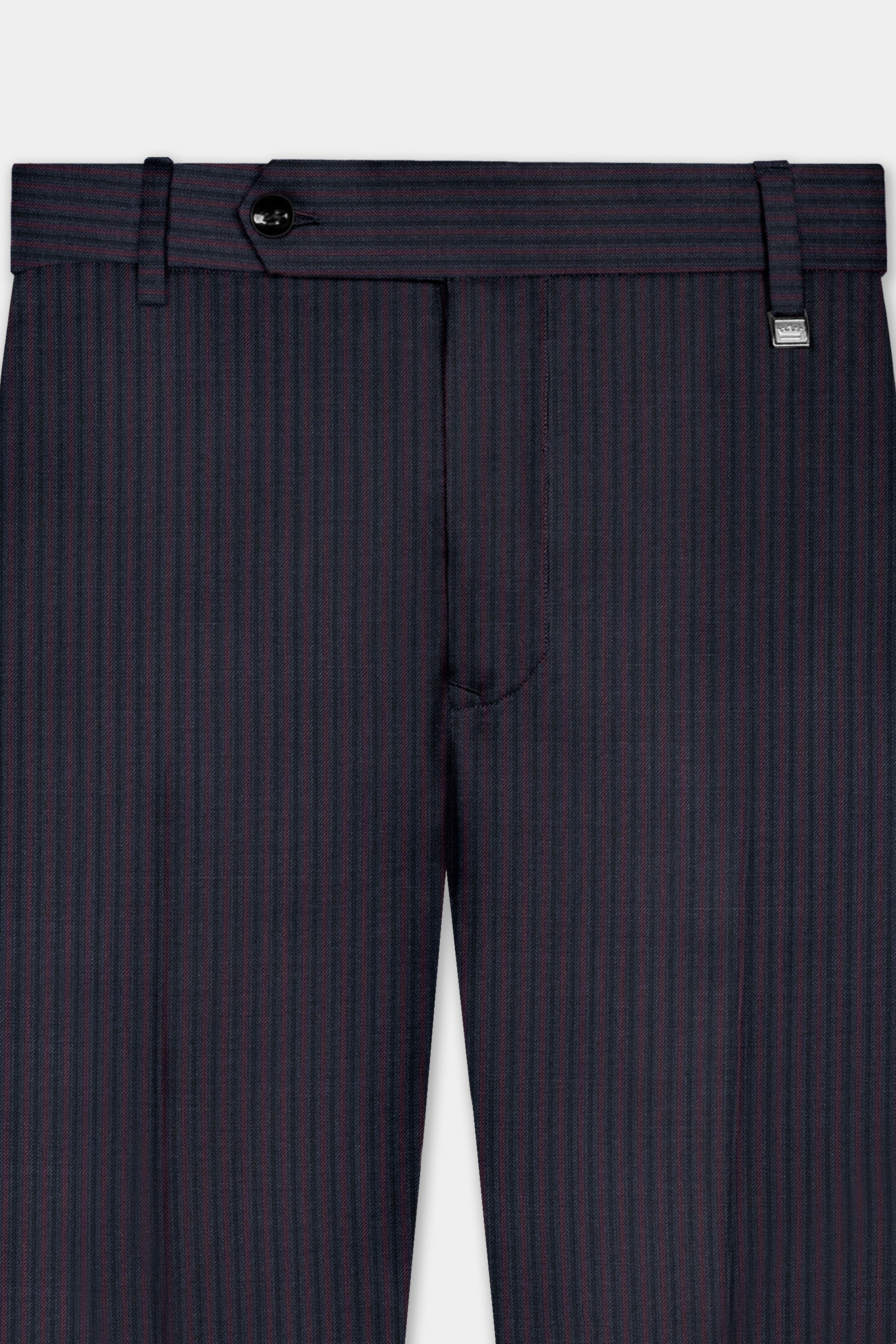 Ebony Clay Blue with Wine Berry Striped Wool Blend Double Breasted Suit
