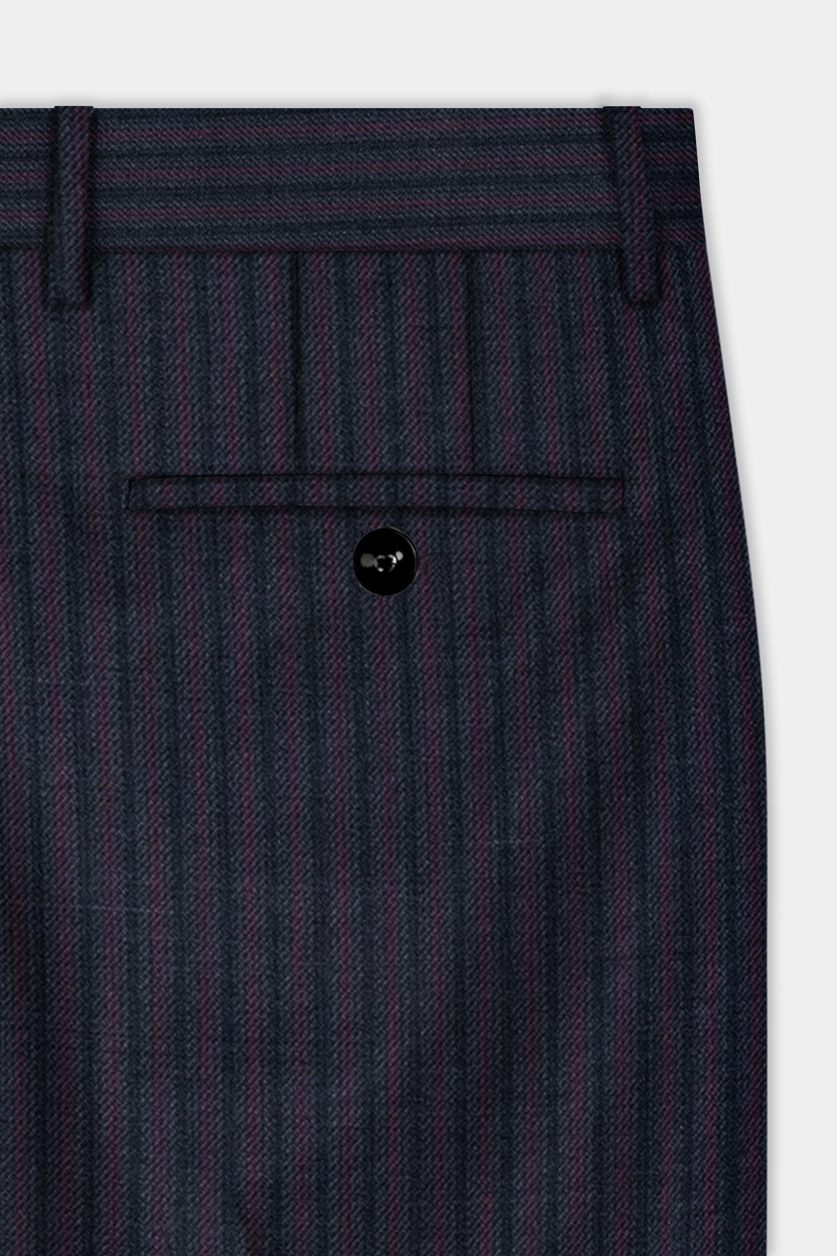 Ebony Clay Blue with Wine Berry Striped Wool Blend Double Breasted Suit