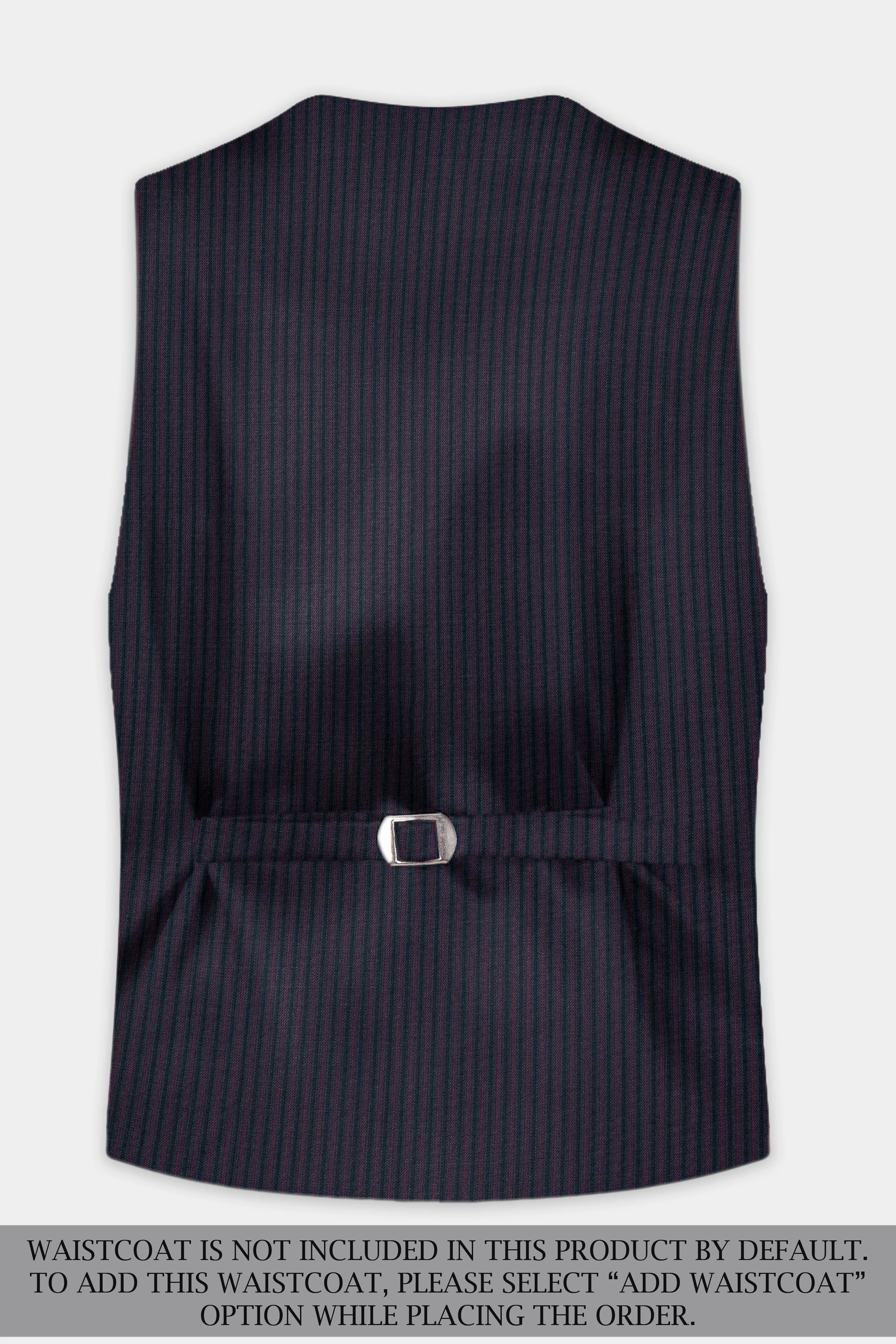 Ebony Clay Blue with Wine Berry Striped Wool Blend Double Breasted Suit
