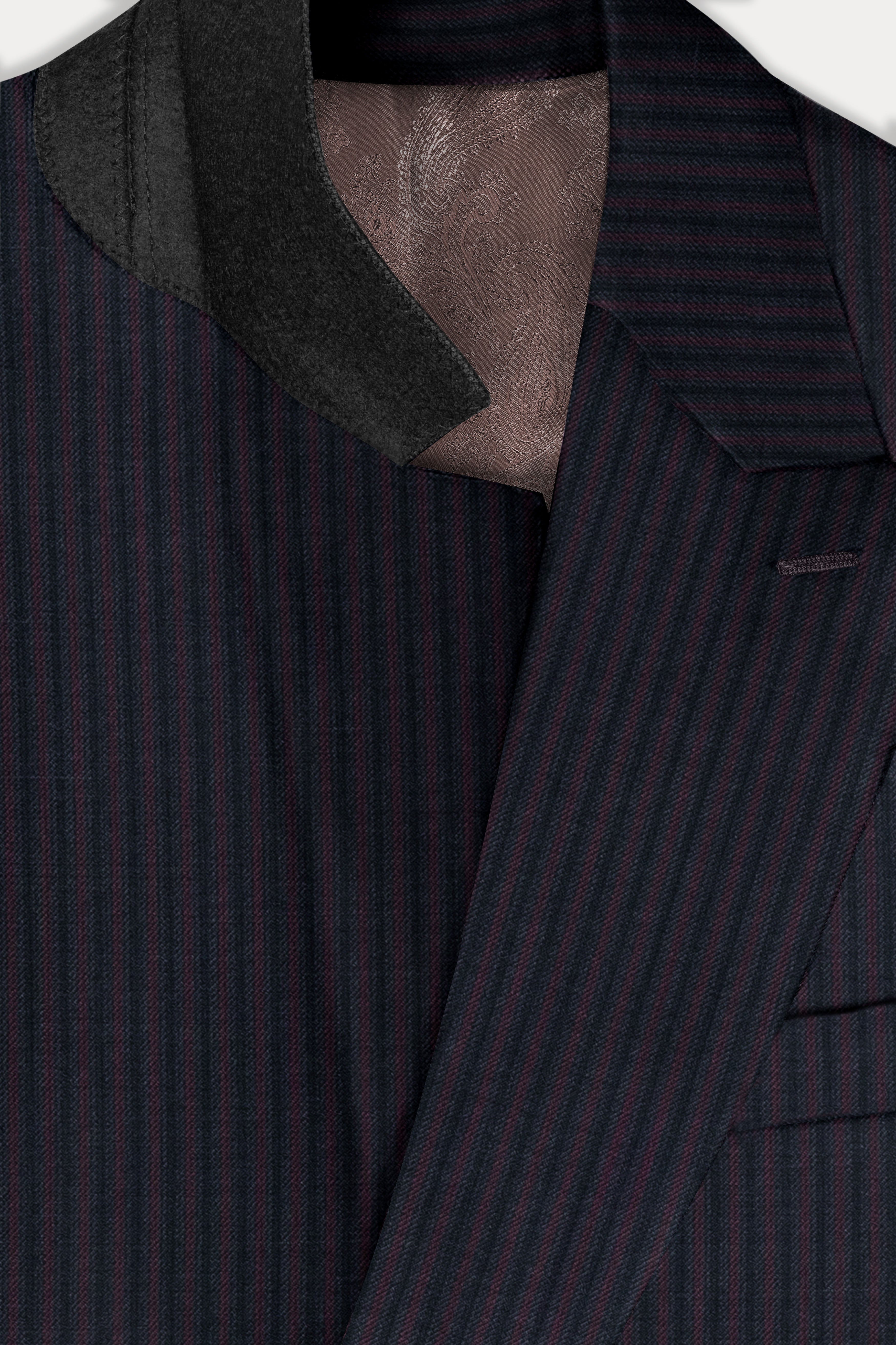 Ebony Clay Blue with Wine Berry Striped Wool Blend Double Breasted Suit