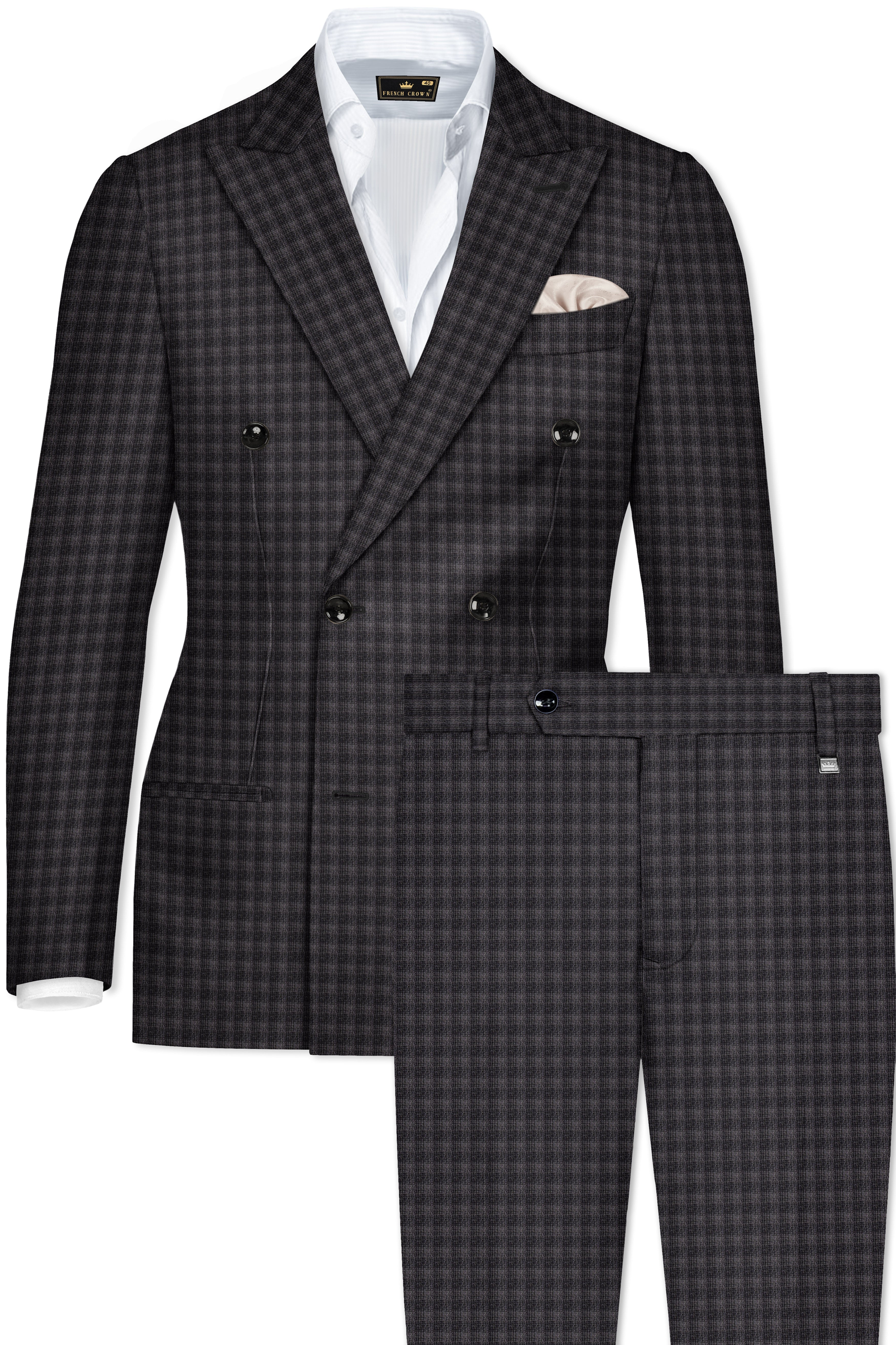 Piano Gray Plaid Wool Blend Double Breasted Suit