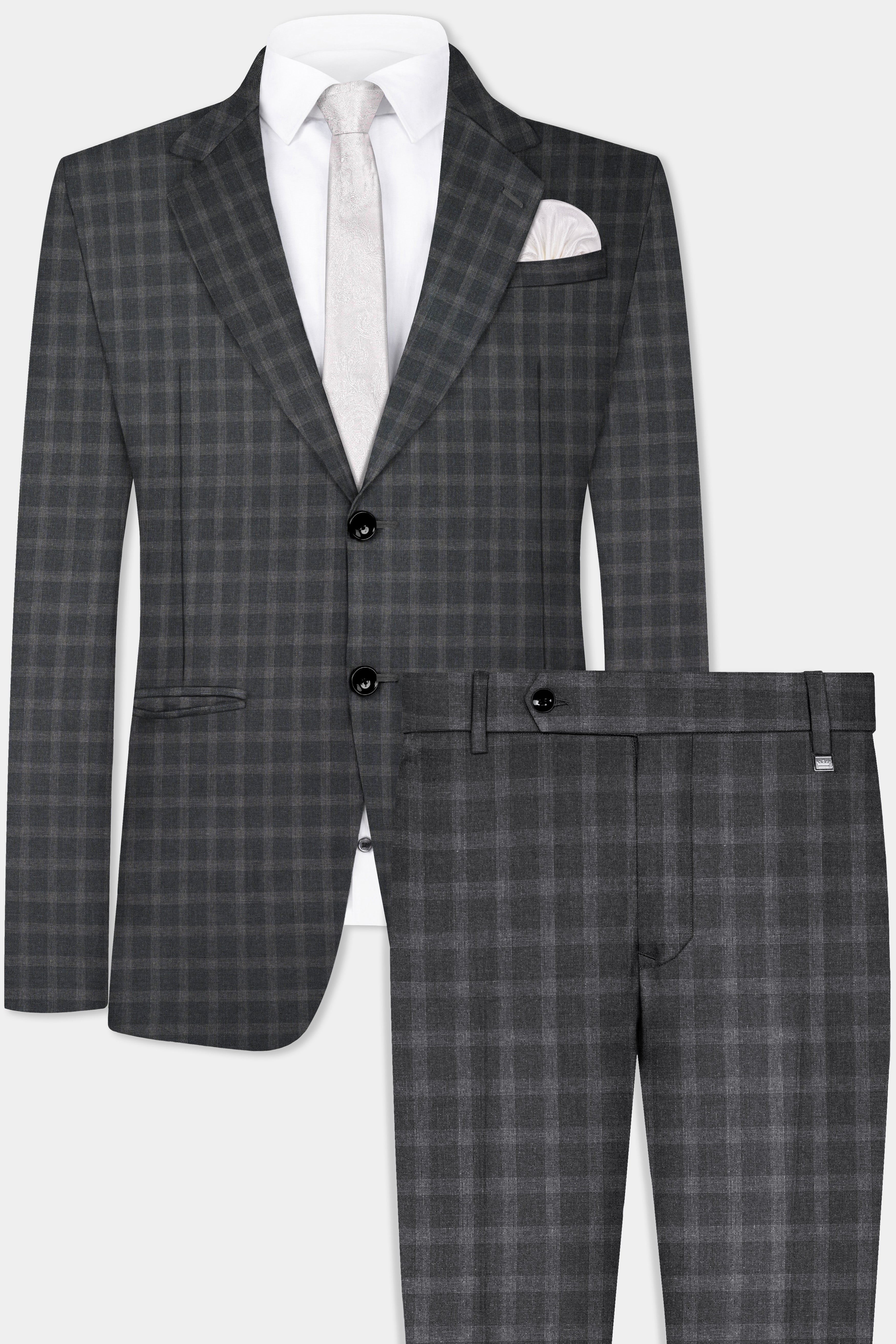 Gravel Gray Checkered Wool Blend Single Breasted Suit