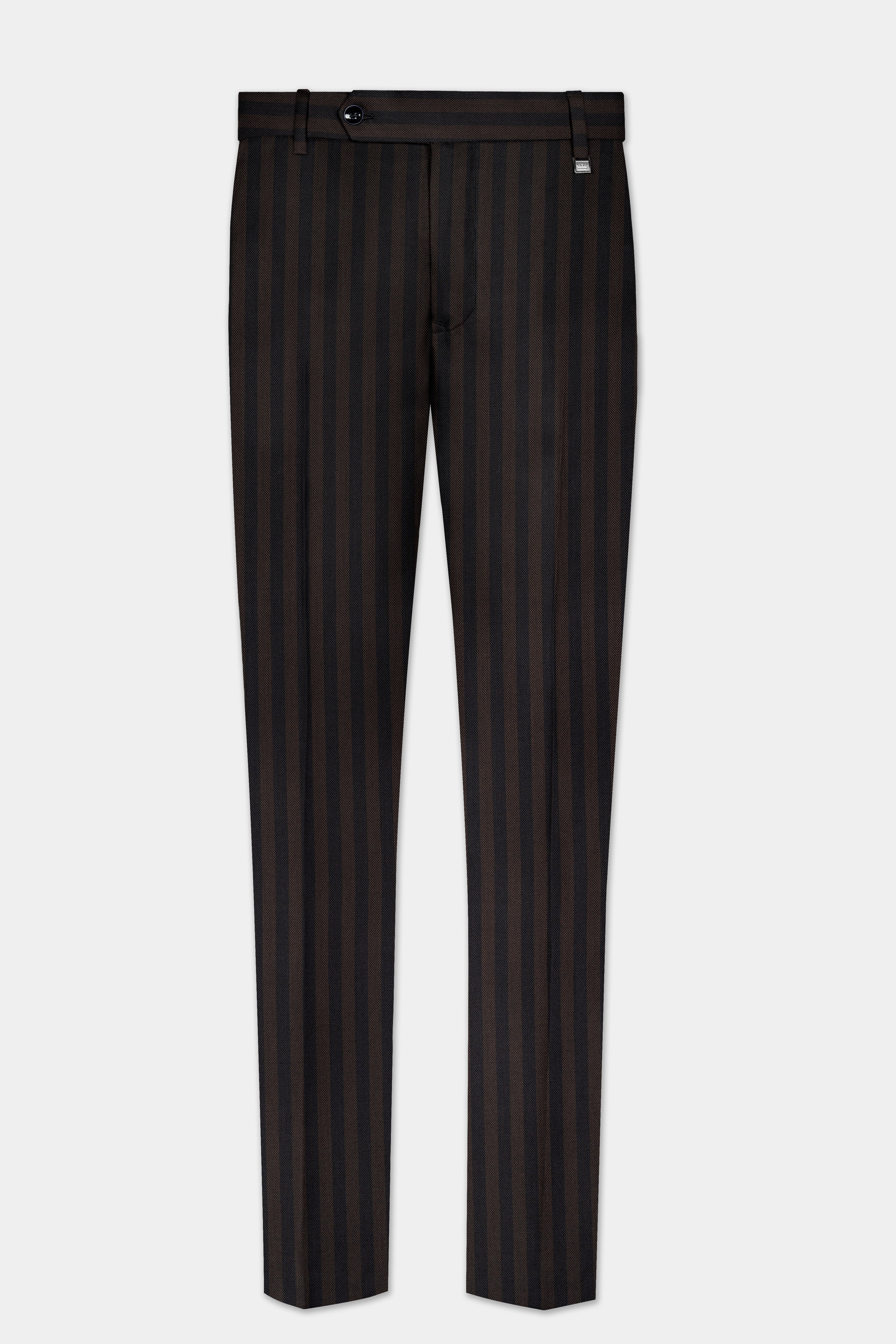 Eternity Brown With Vulcan Black Striped Wool Blend Double Breasted Suit