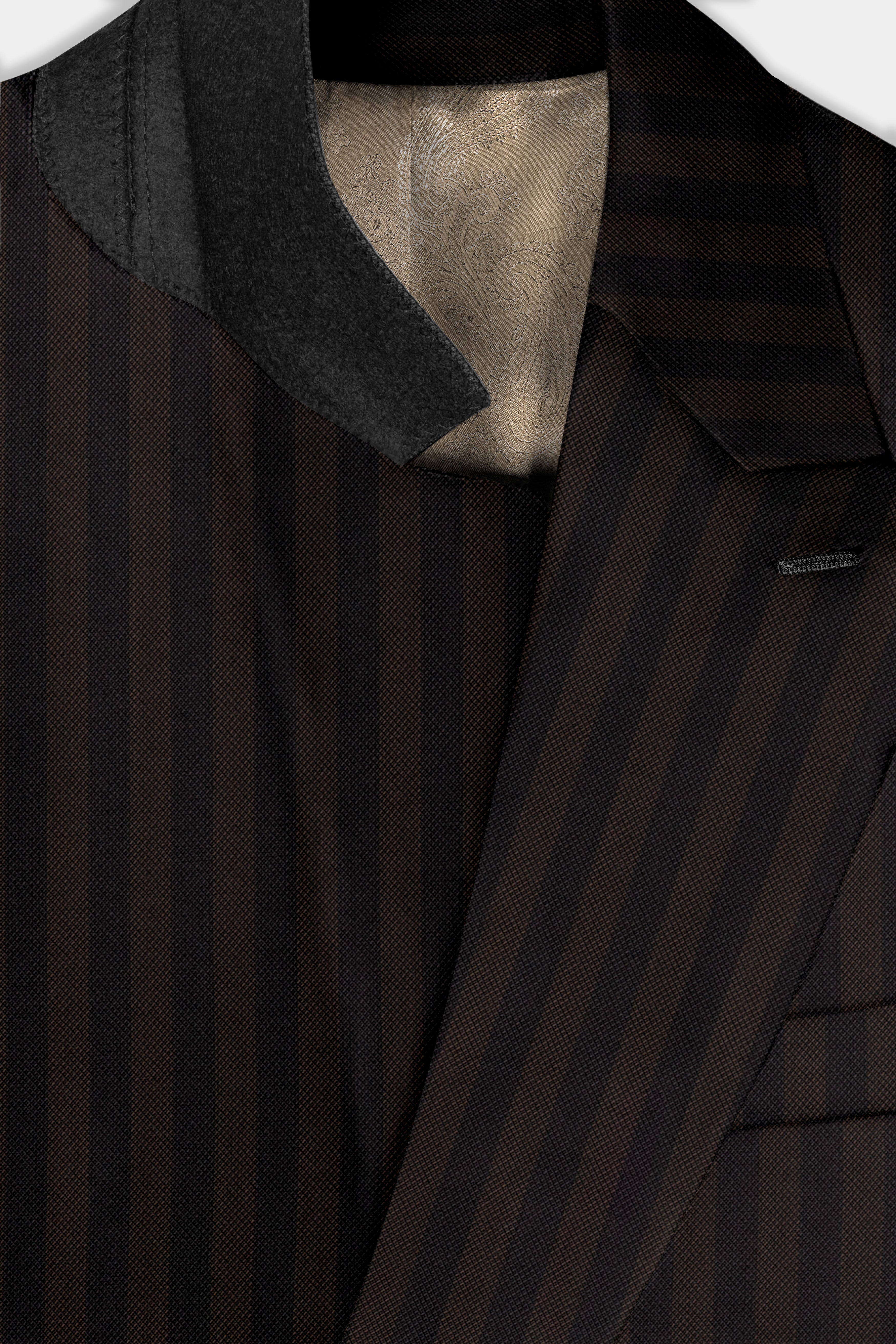 Eternity Brown With Vulcan Black Striped Wool Blend Double Breasted Suit