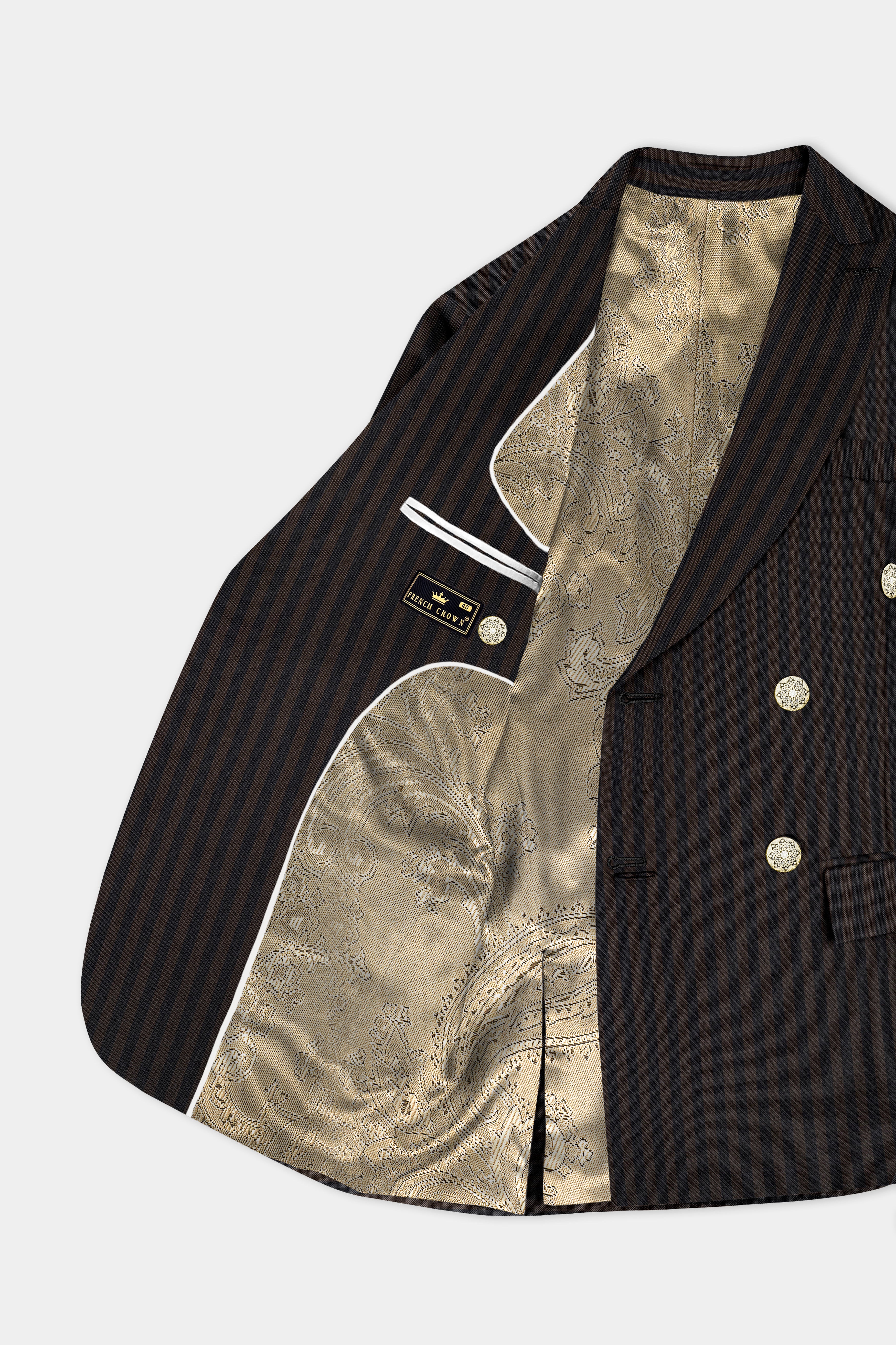 Eternity Brown With Vulcan Black Striped Wool Blend Double Breasted Suit