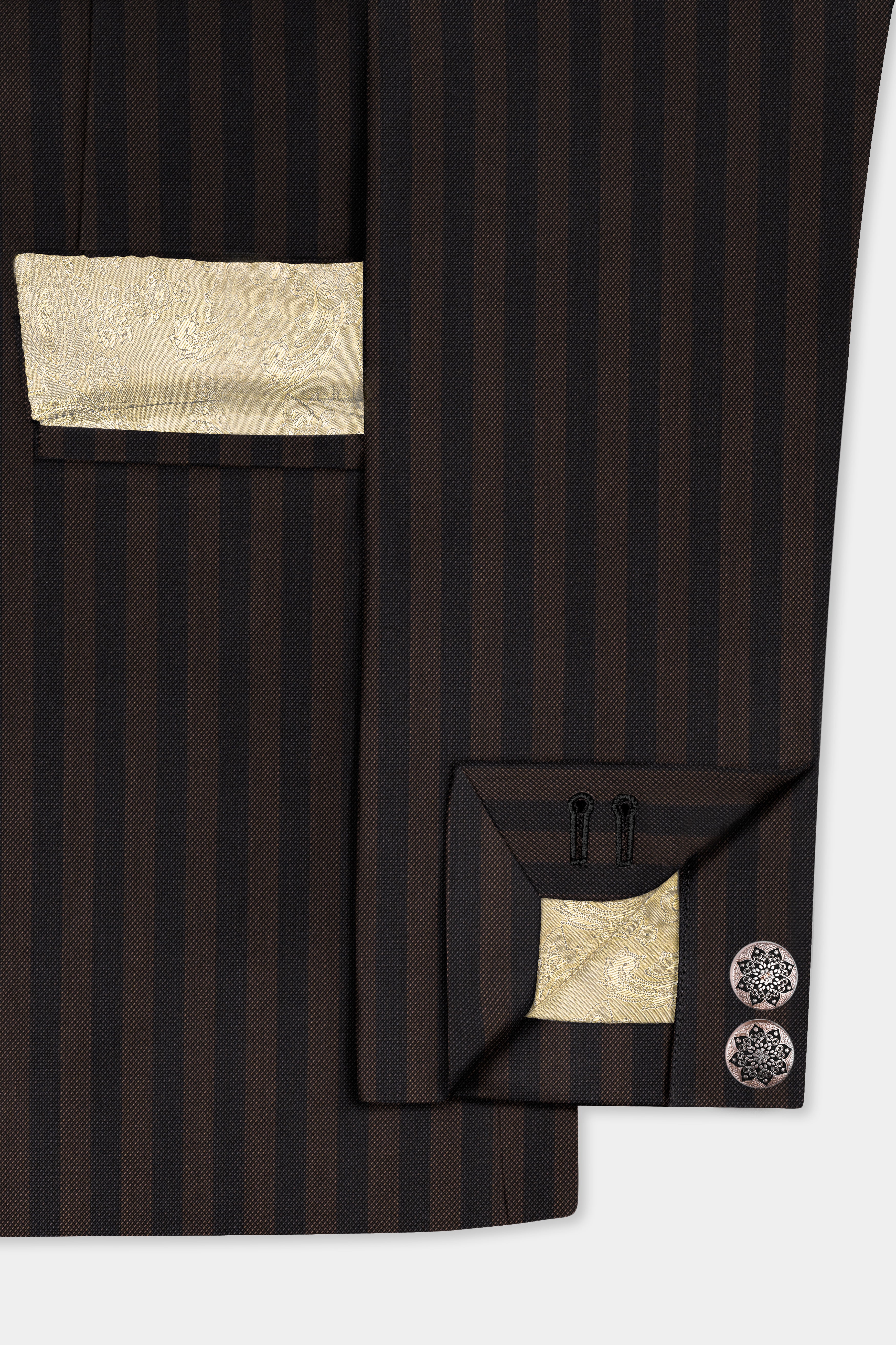 Eternity Brown With Vulcan Black Striped Wool Blend Double Breasted Suit