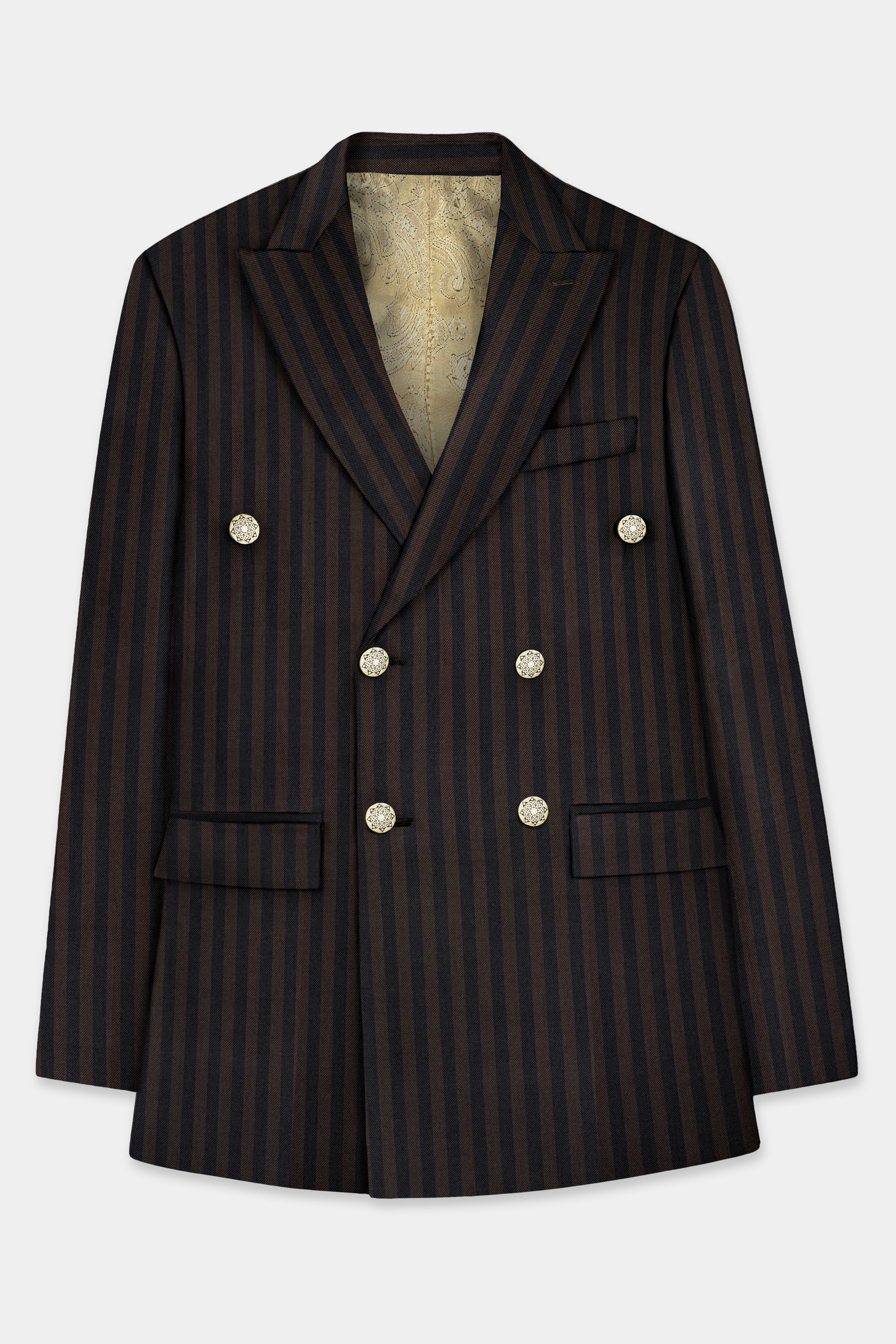 Eternity Brown With Vulcan Black Striped Wool Blend Double Breasted Suit
