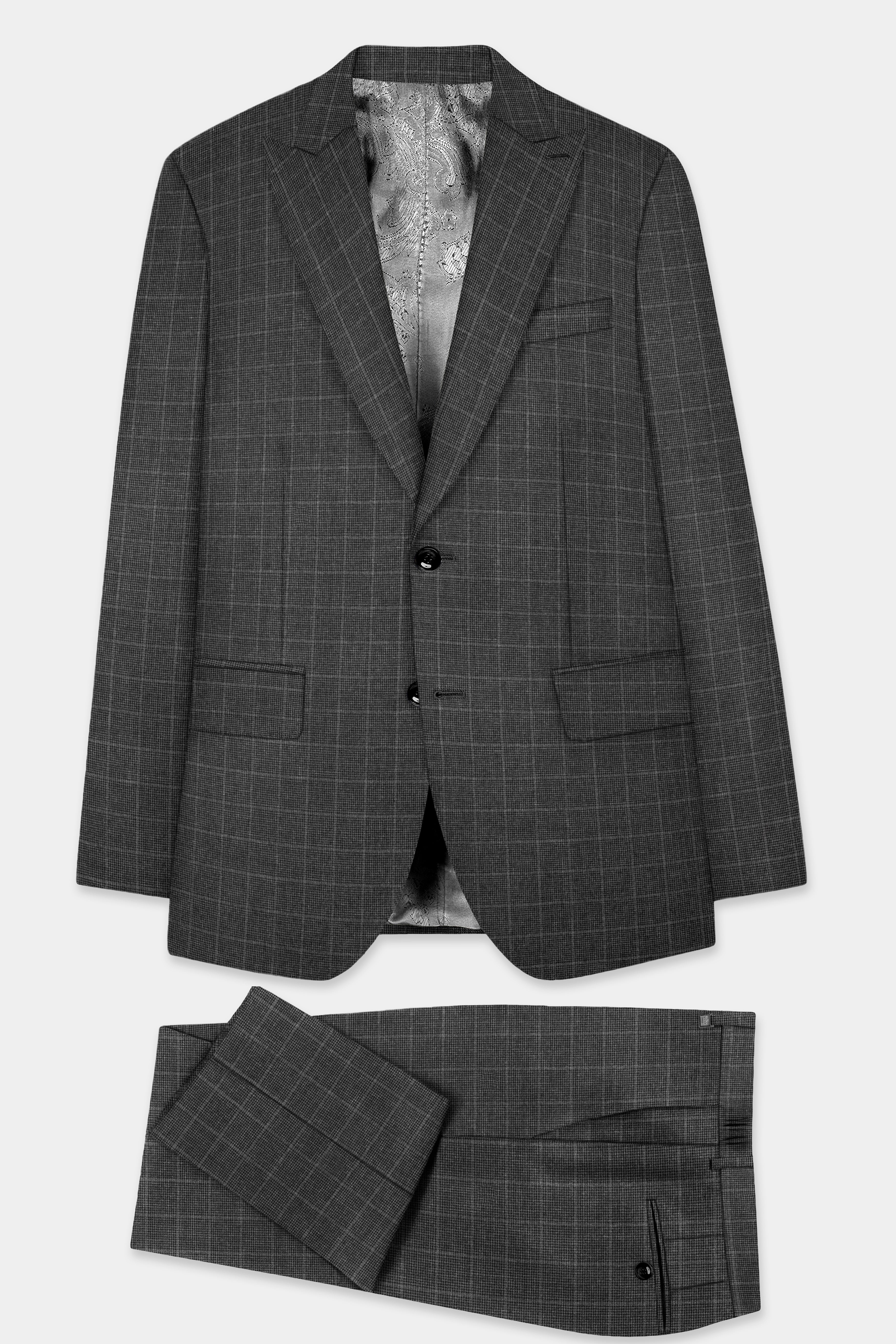 Iridium Gray Plaid Wool Blend Single Breasted Suit