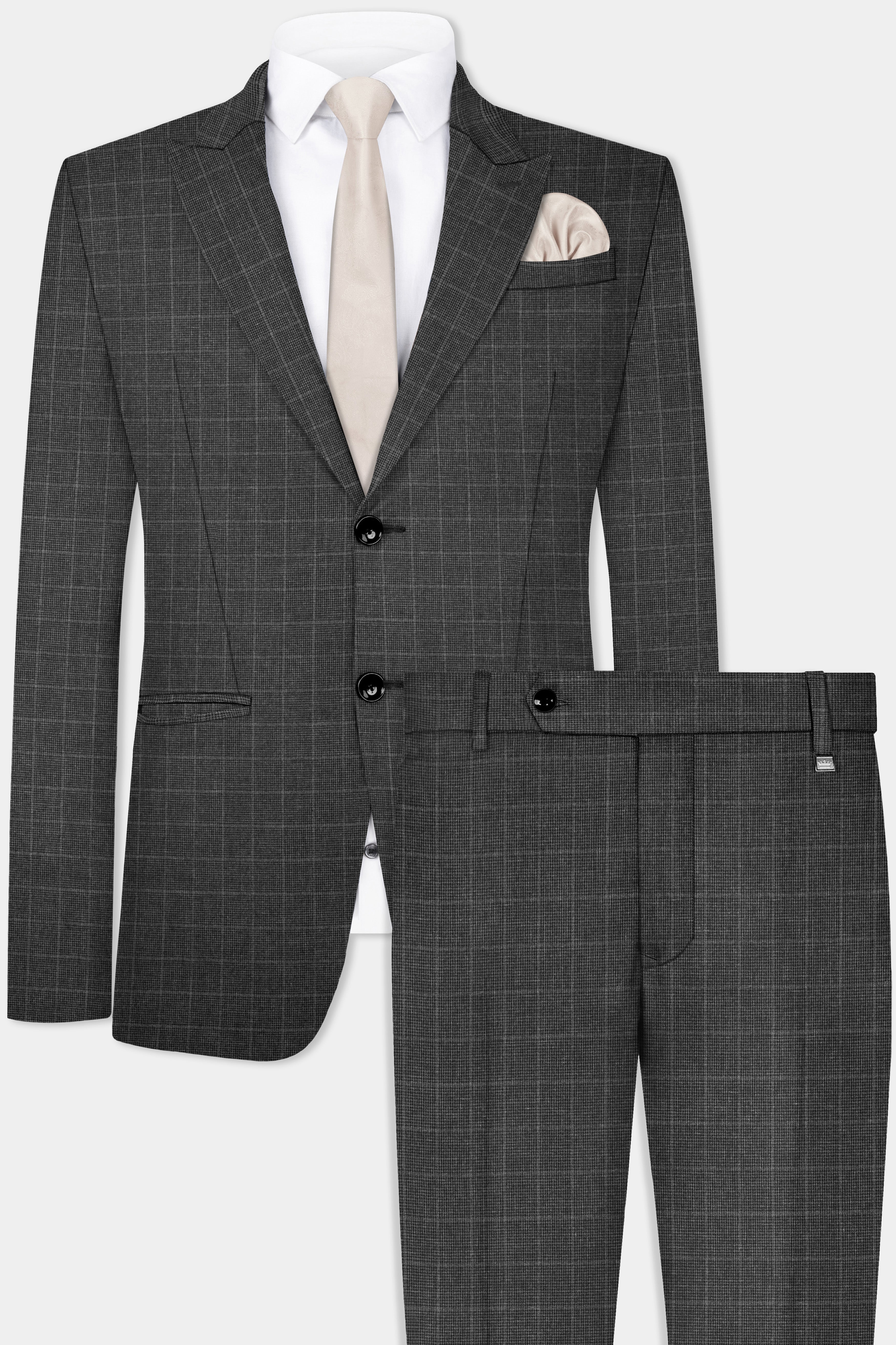 Iridium Gray Plaid Wool Blend Single Breasted Suit