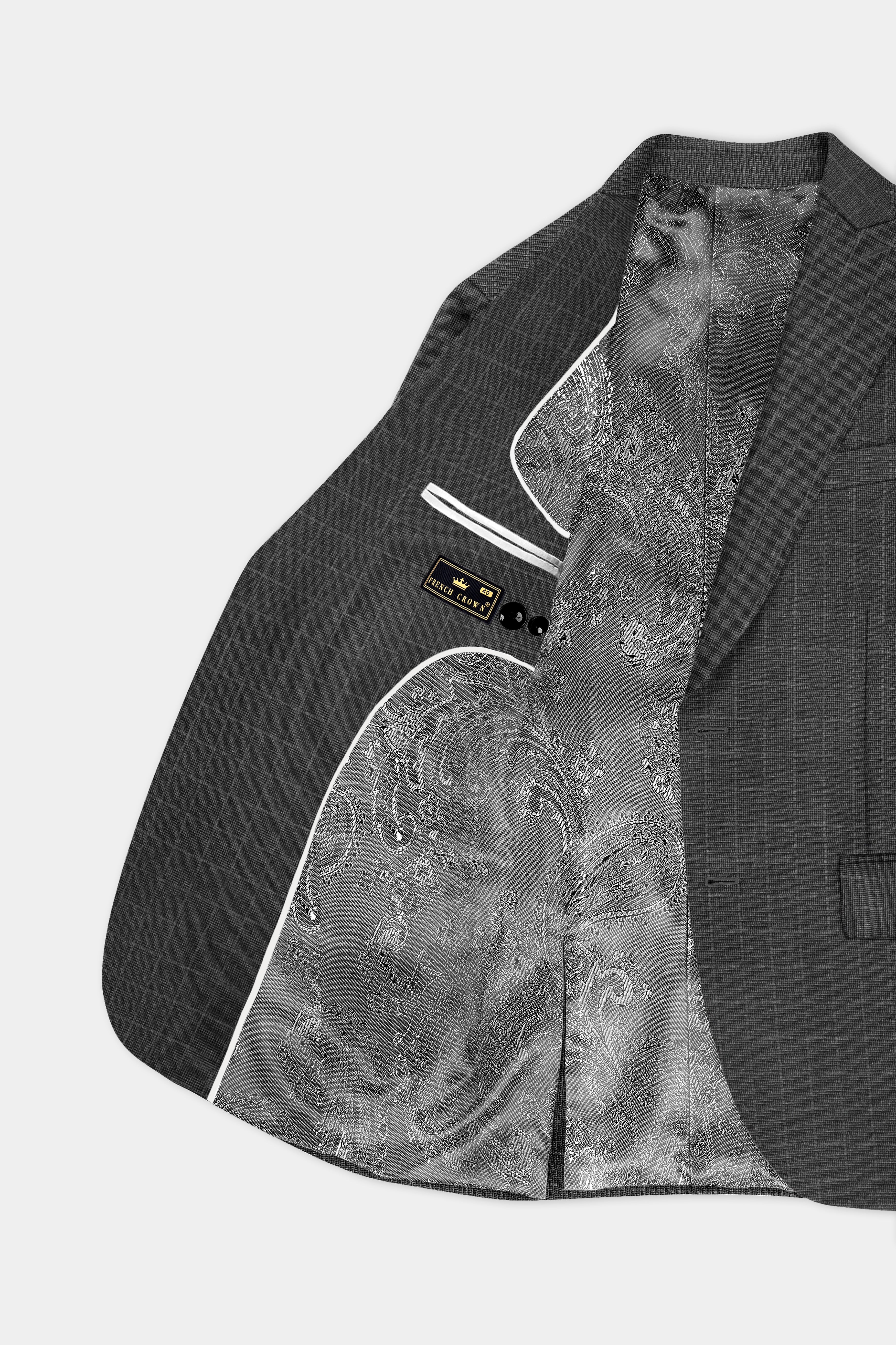 Iridium Gray Plaid Wool Blend Single Breasted Suit