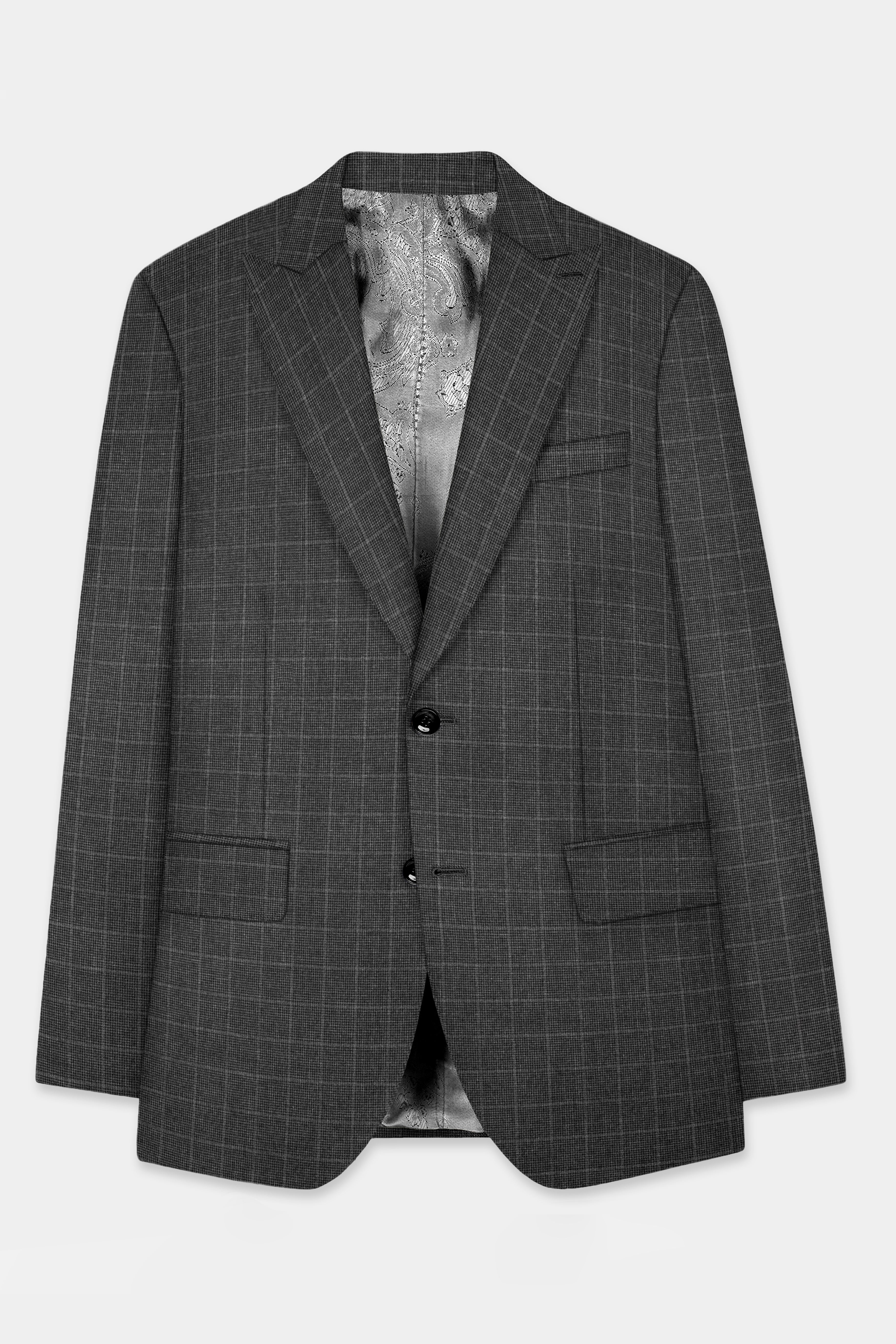 Iridium Gray Plaid Wool Blend Single Breasted Suit