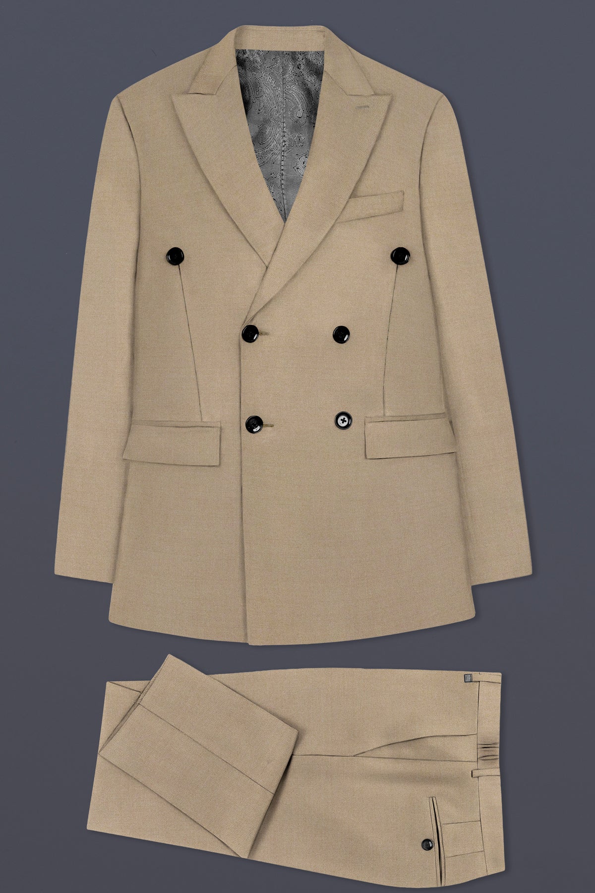 Hillary Cream Solid Wool Blend Double Breasted Suit