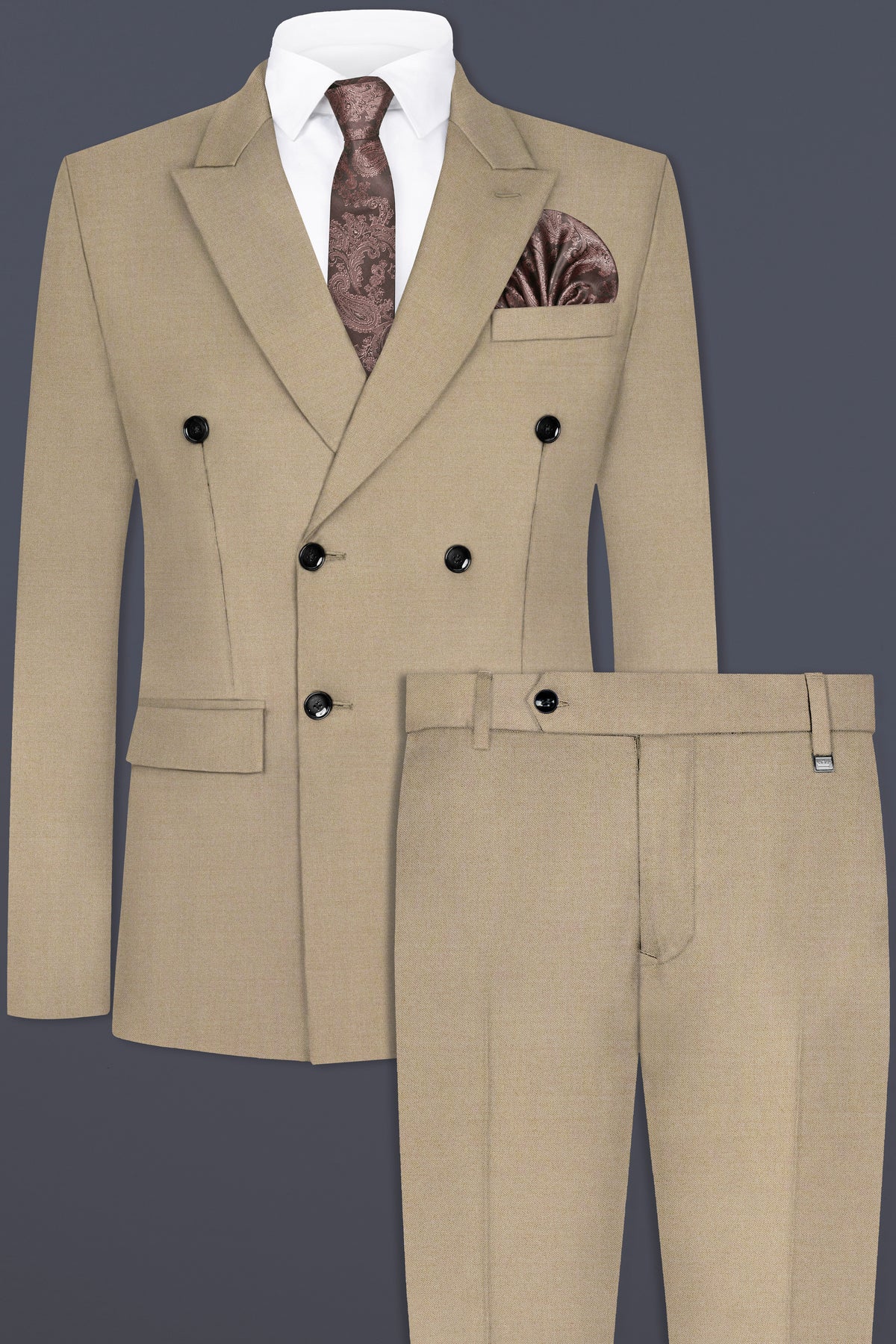 Hillary Cream Solid Wool Blend Double Breasted Suit