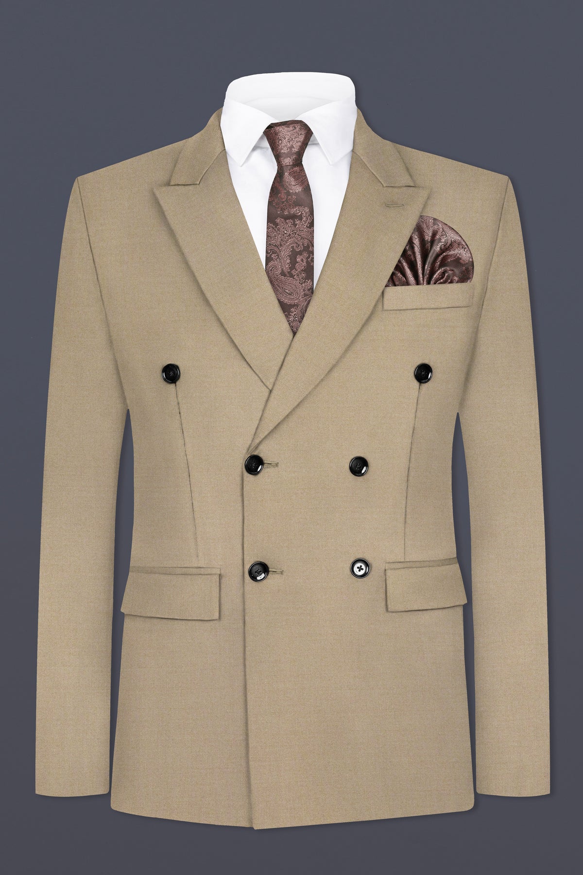 Hillary Cream Solid Wool Blend Double Breasted Suit