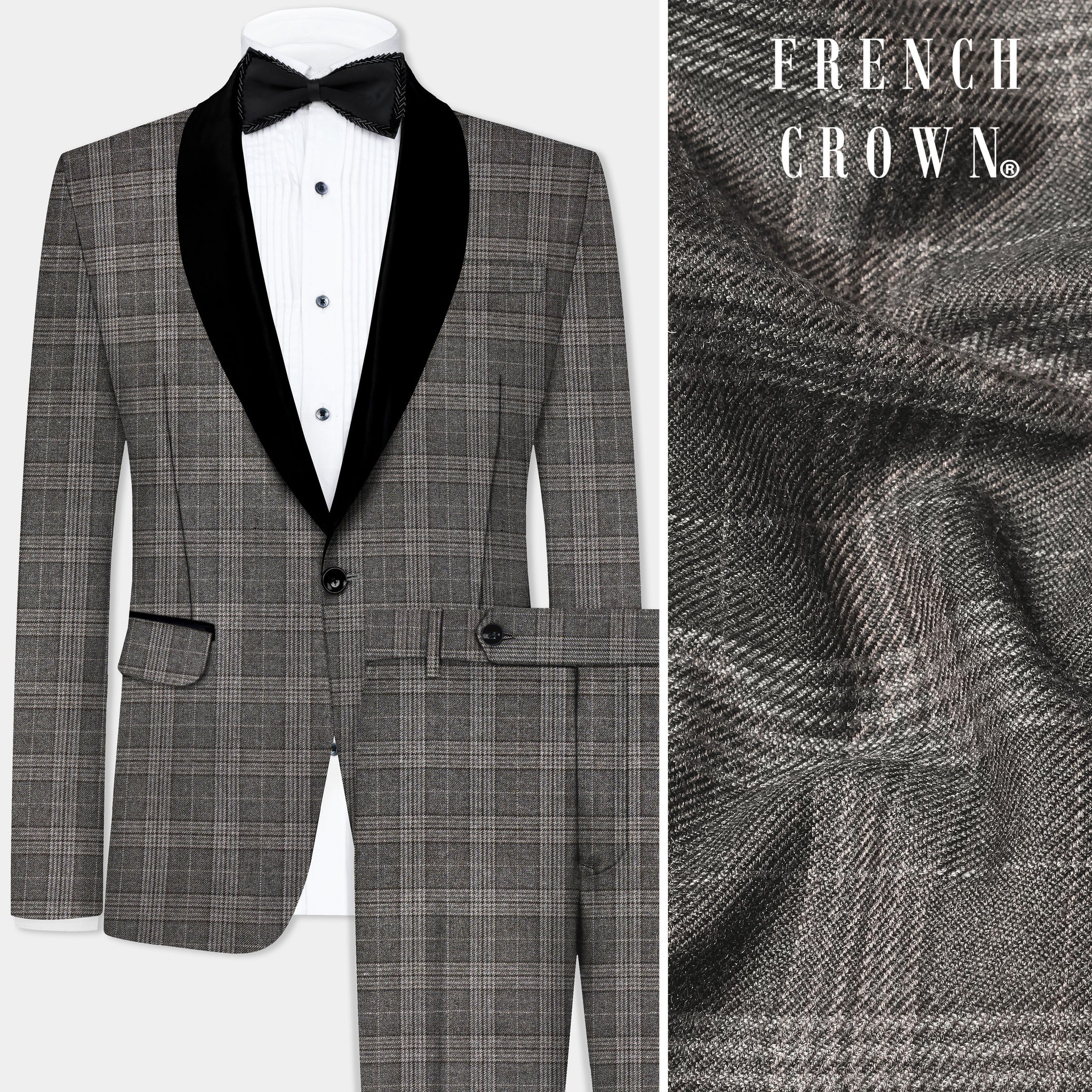 Iridium Gray Plaid Premium Wool Blend TuxedoSuit for Men.