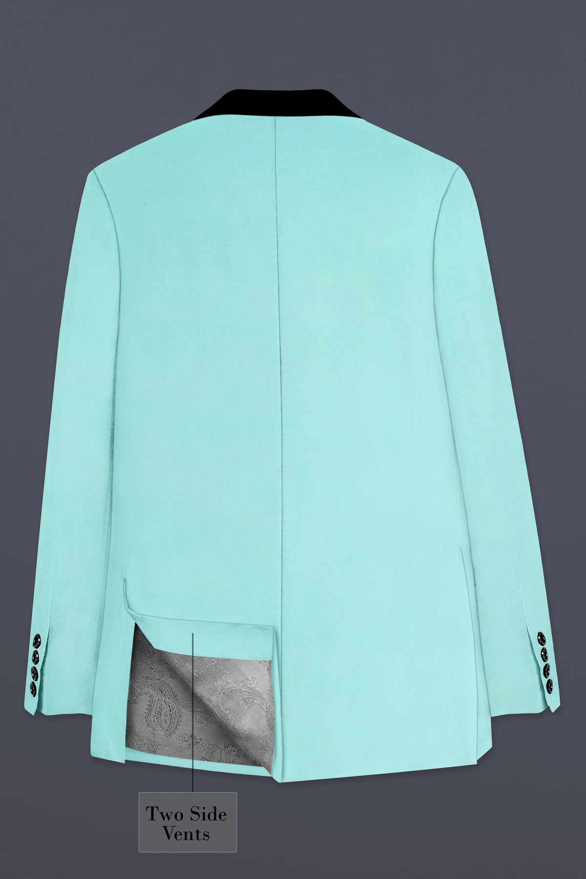 Korean Sinbad Blue Solid Wool Blend Tuxedo Suit