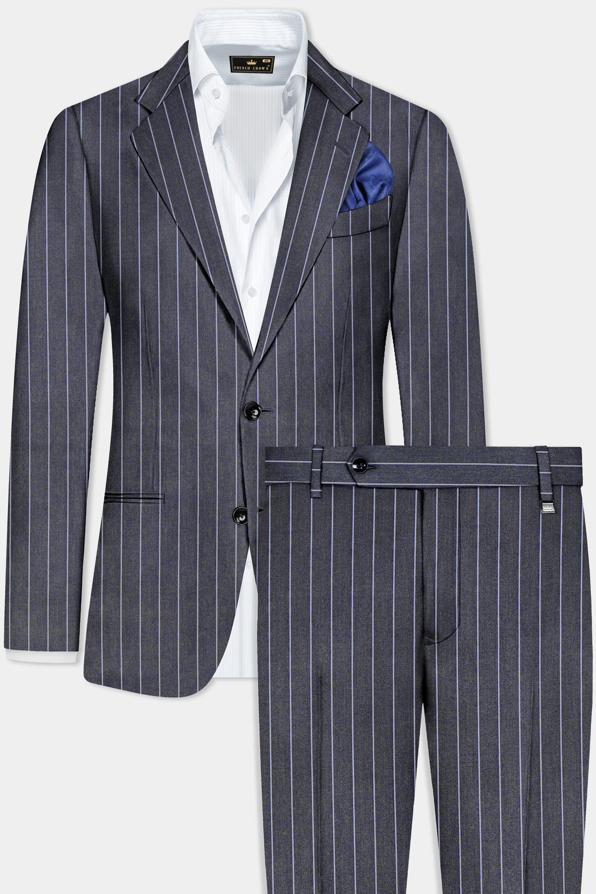 Piano Gray Striped Wool Blend Single Breasted Suit