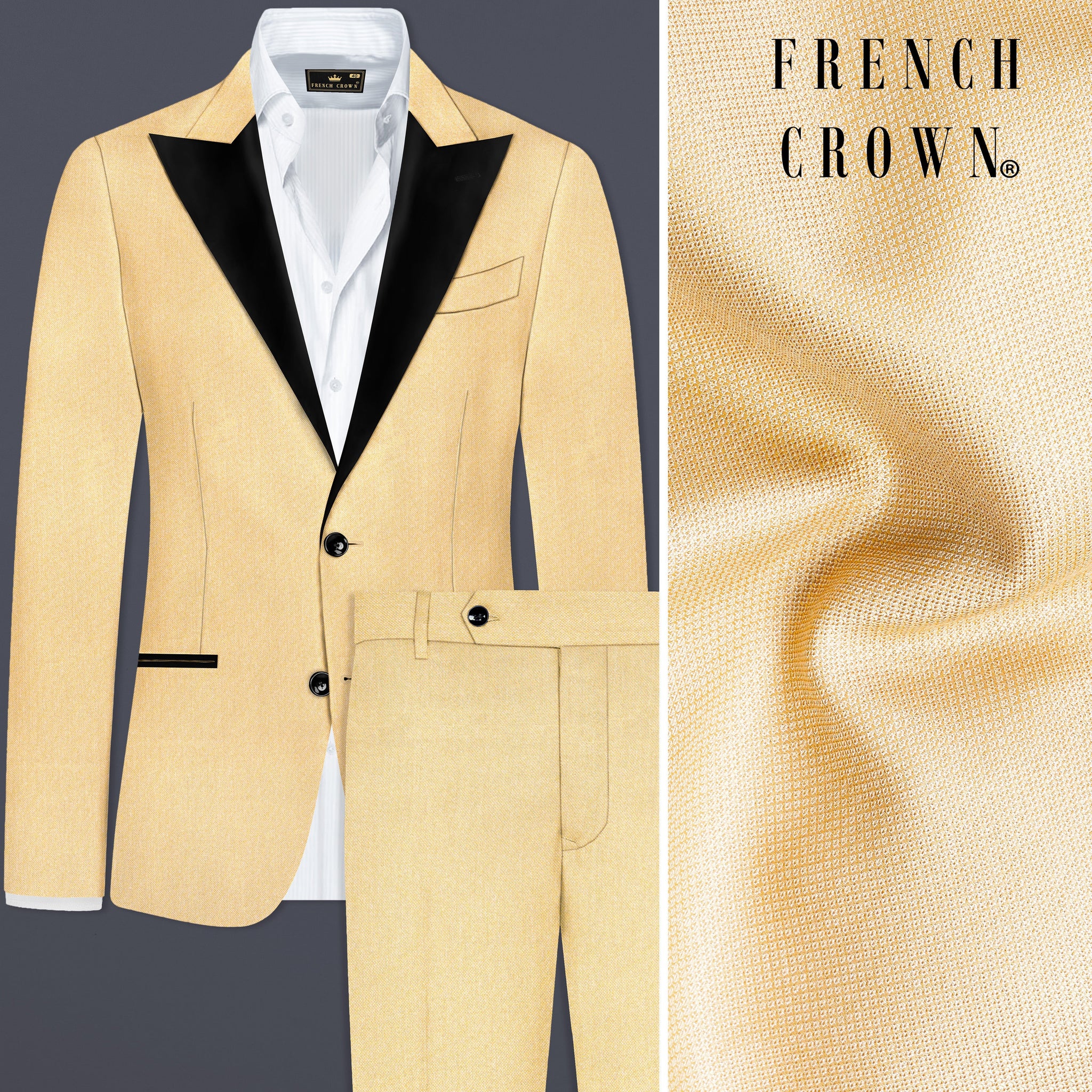 Marzipan Cream Textured Premium Wool Blend TuxedoSuit for Men.