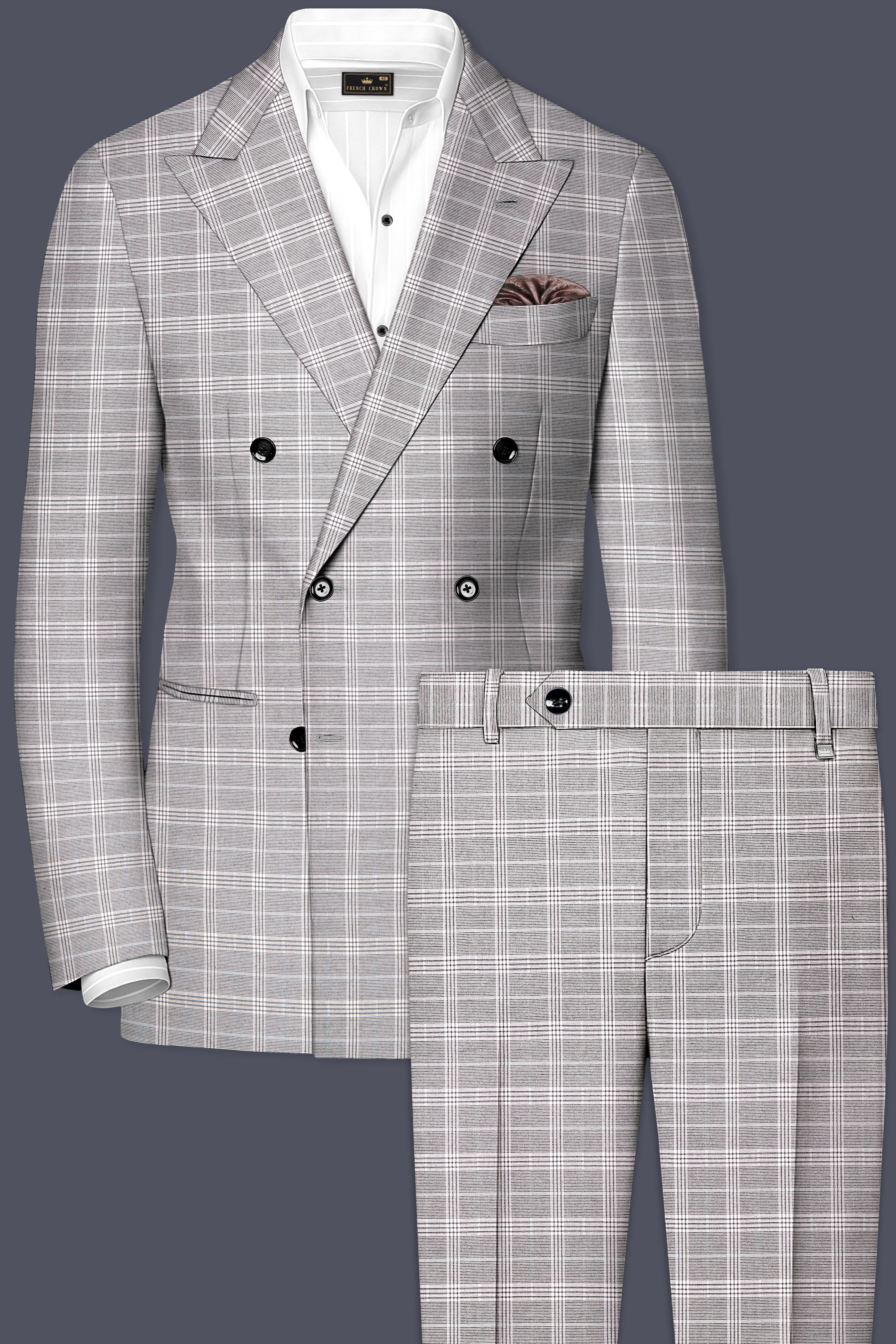 Monsoon Gray Plaid Wool Rich Double Breasted Suit