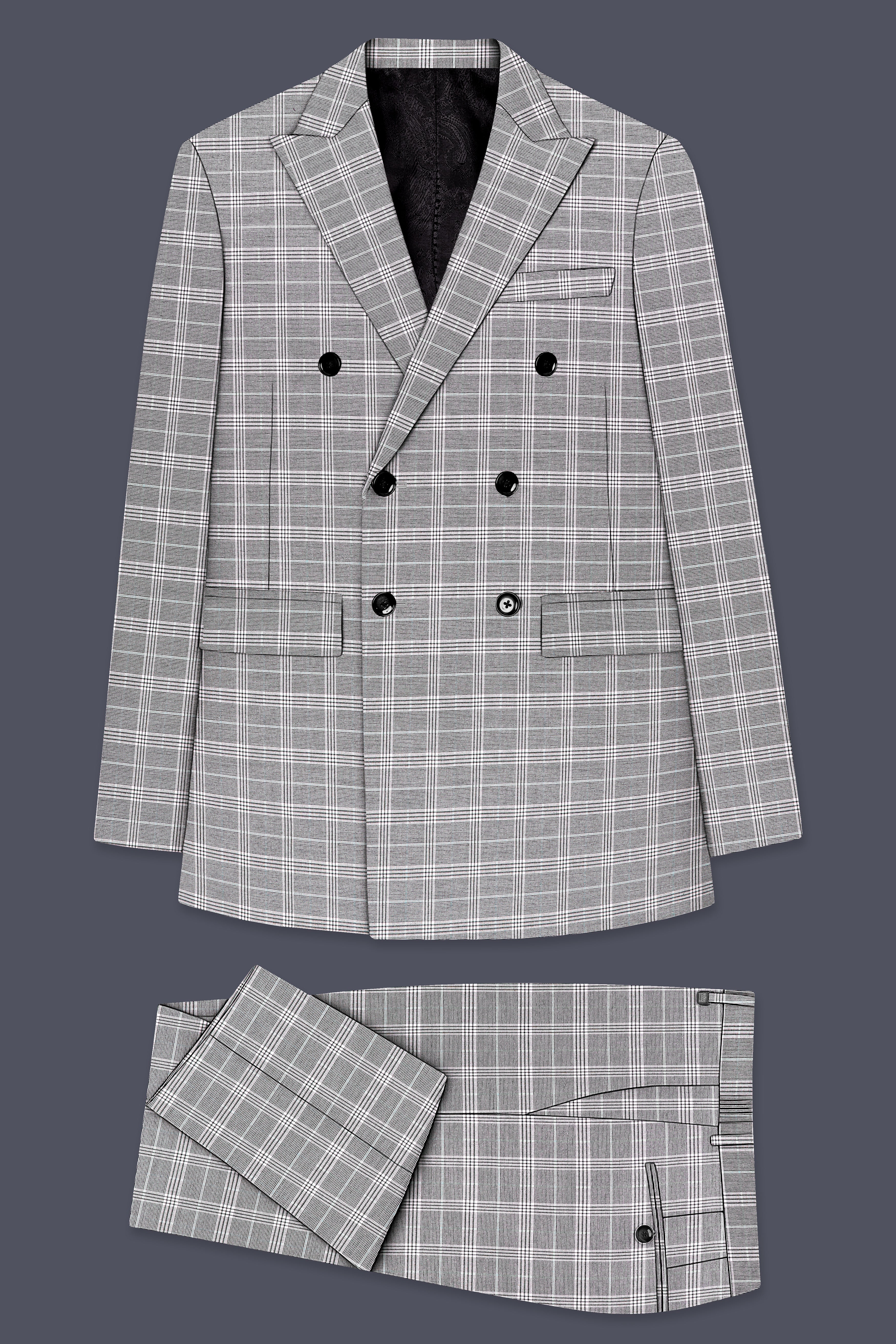 Venus Gray Plaid Wool Rich Double Breasted Suit