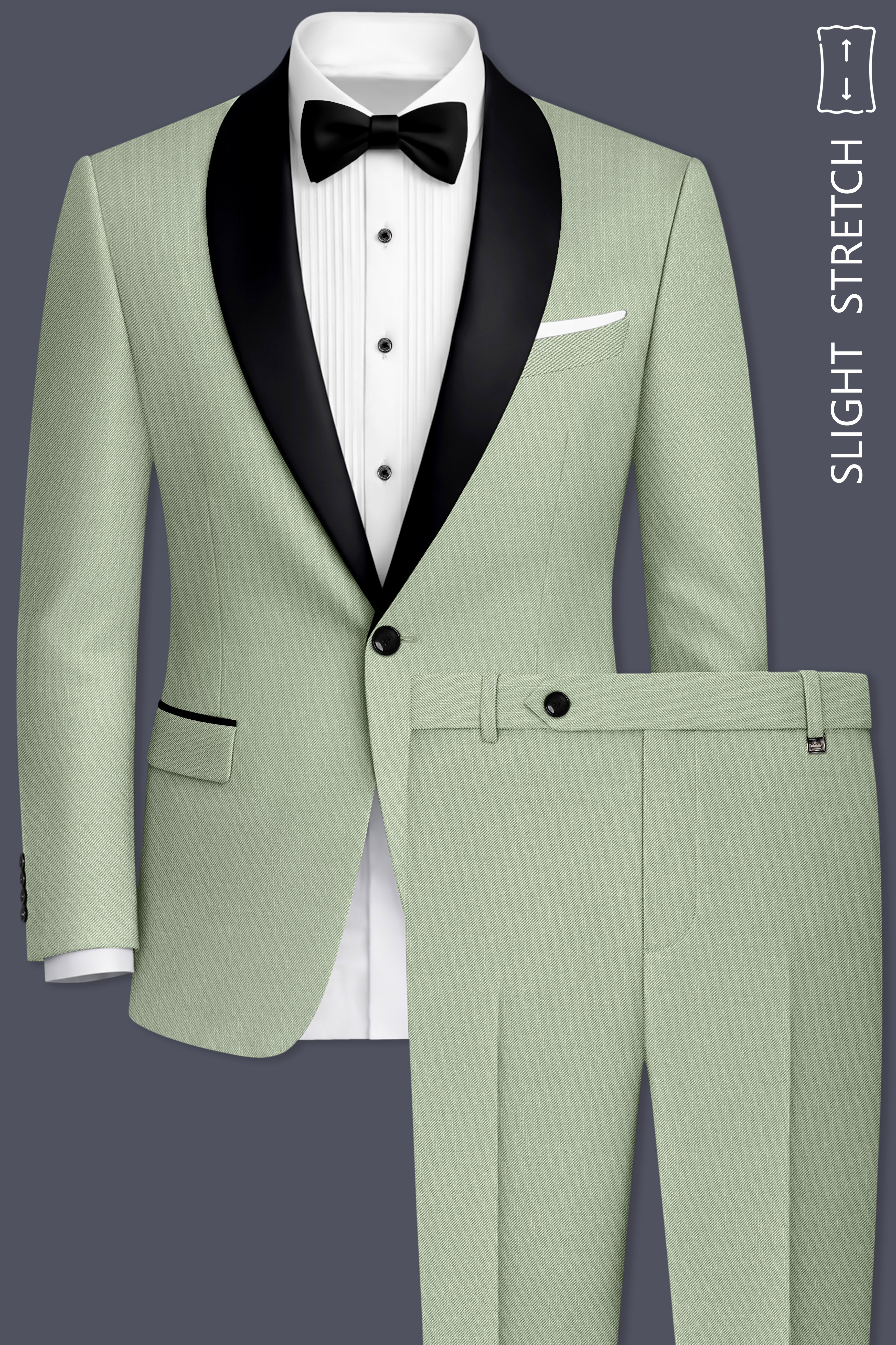 Spanish Green Solid Wool Rich Tuxedo Slight Stretch Suit