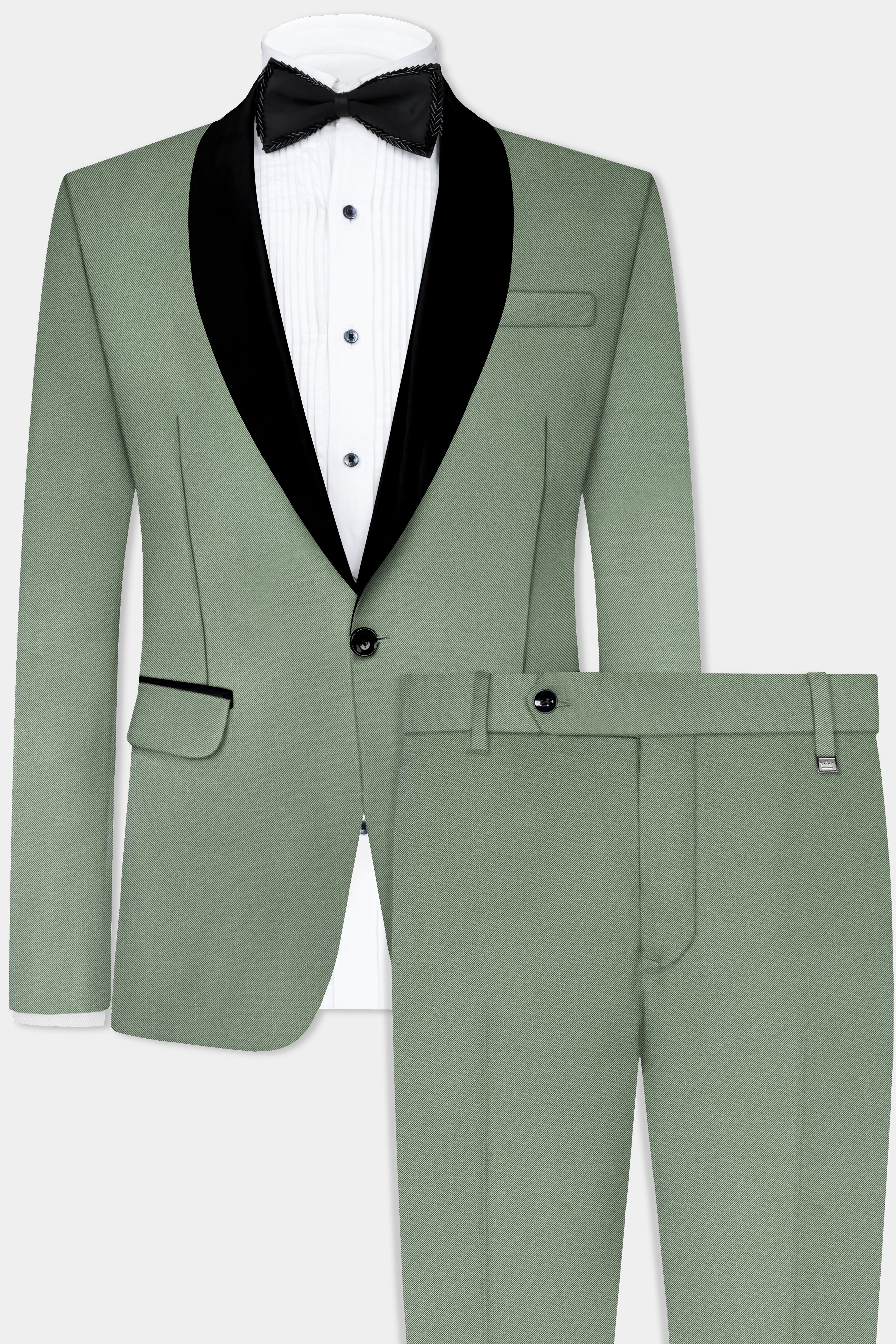 Spanish Green Solid Wool Rich Tuxedo Slight Stretch Suit