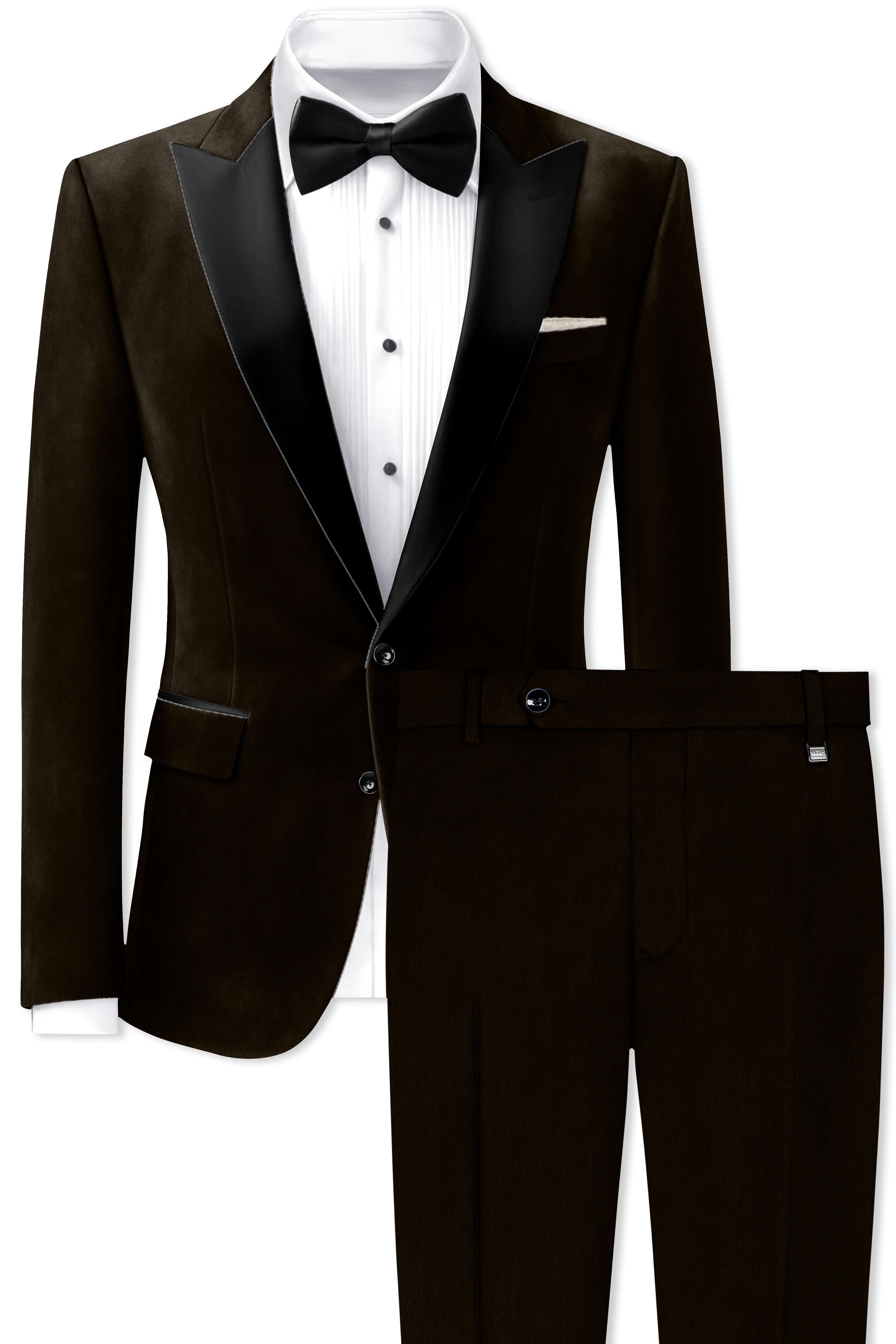 Espresso Elegance-Coffee Bean Velvet Peak Lapel Tuxedo Suit
