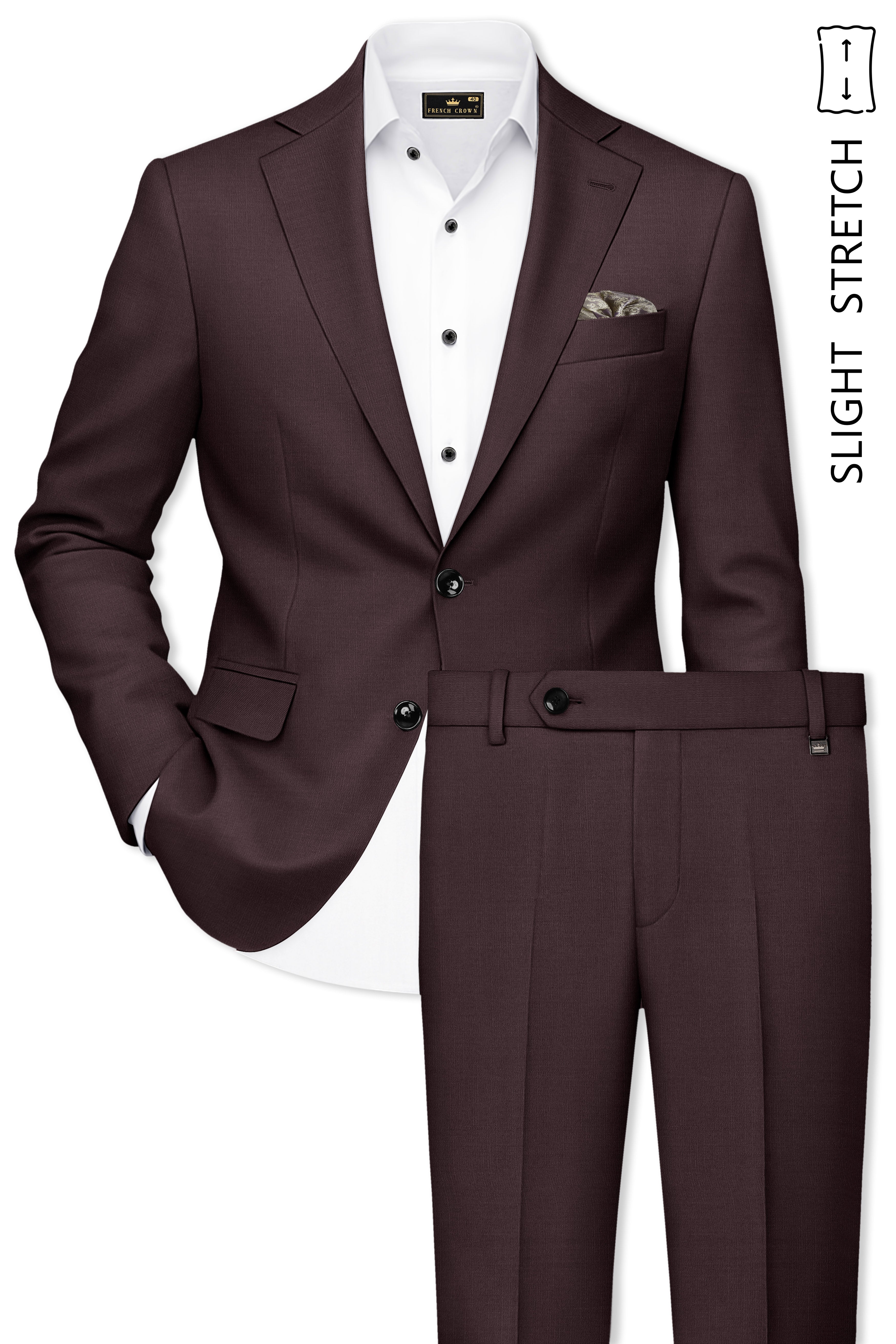 Espresso-Hickory Brown Solid Wool Rich Single Breasted Slight Stretch Suit