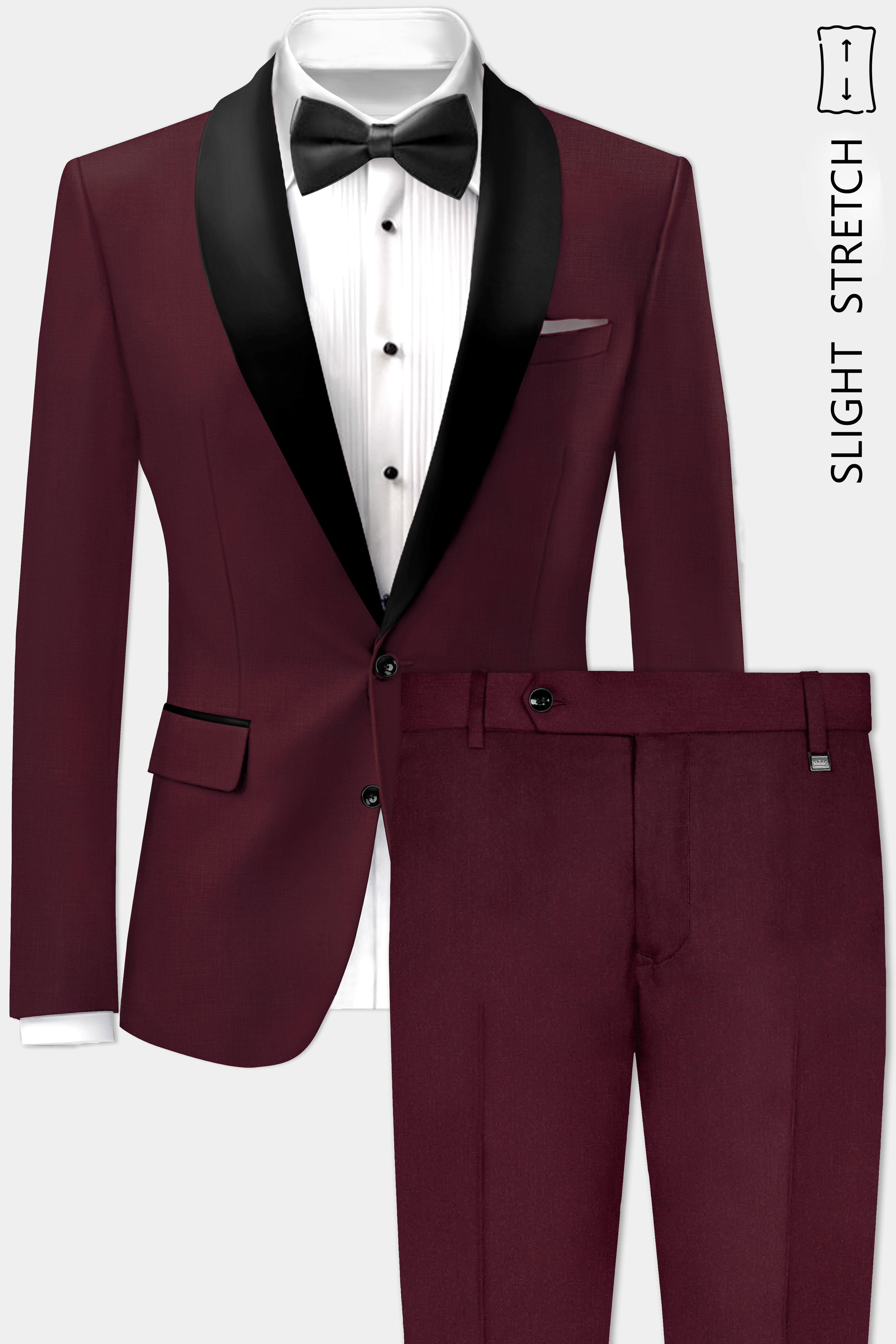 Merlot-Wine Berry Solid Wool Rich Tuxedo Slight Stretch Suit