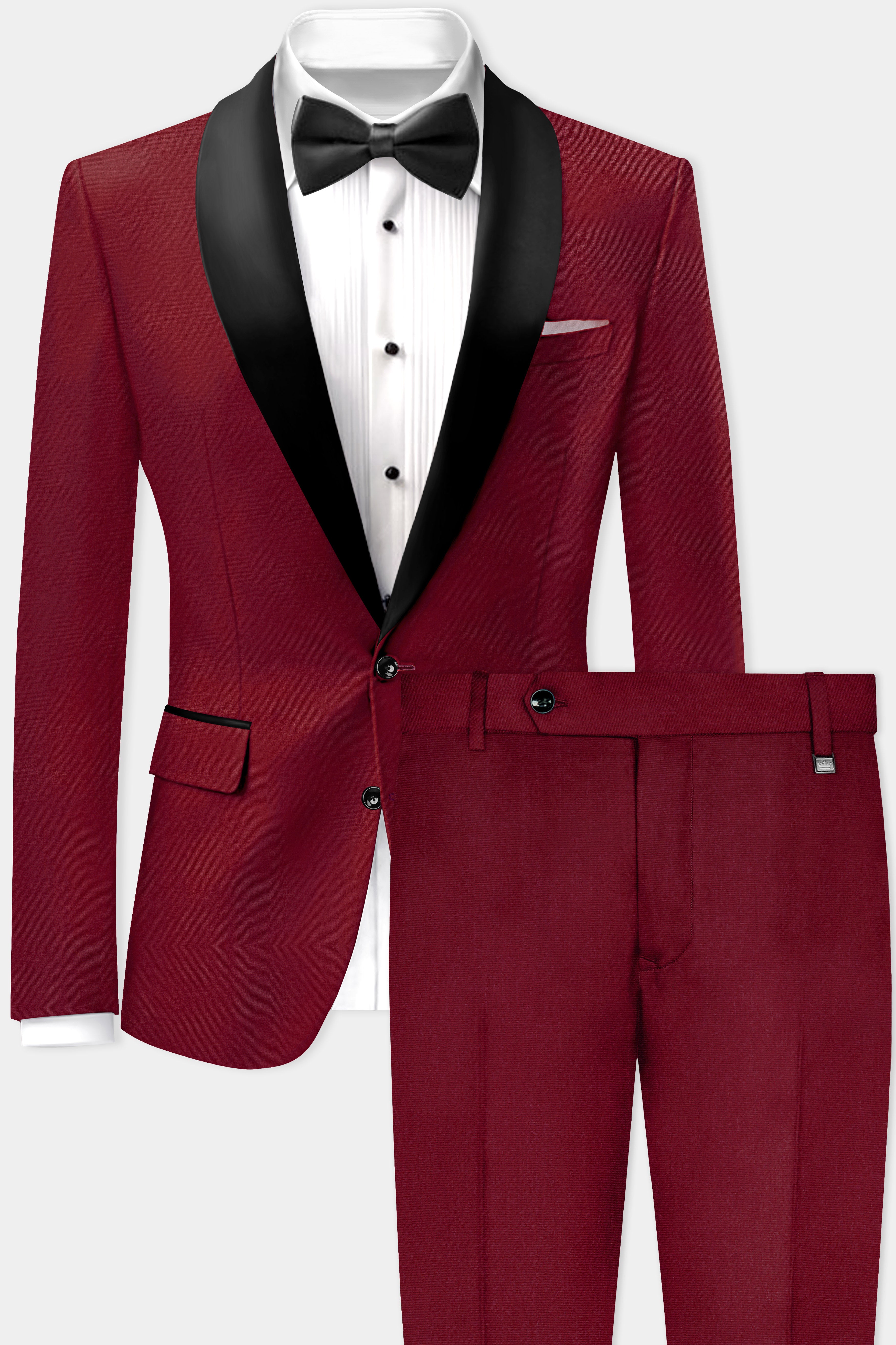 CrimsonAce-Cherry Red Solid Wool Rich Tuxedo Stretchable traveler Suit