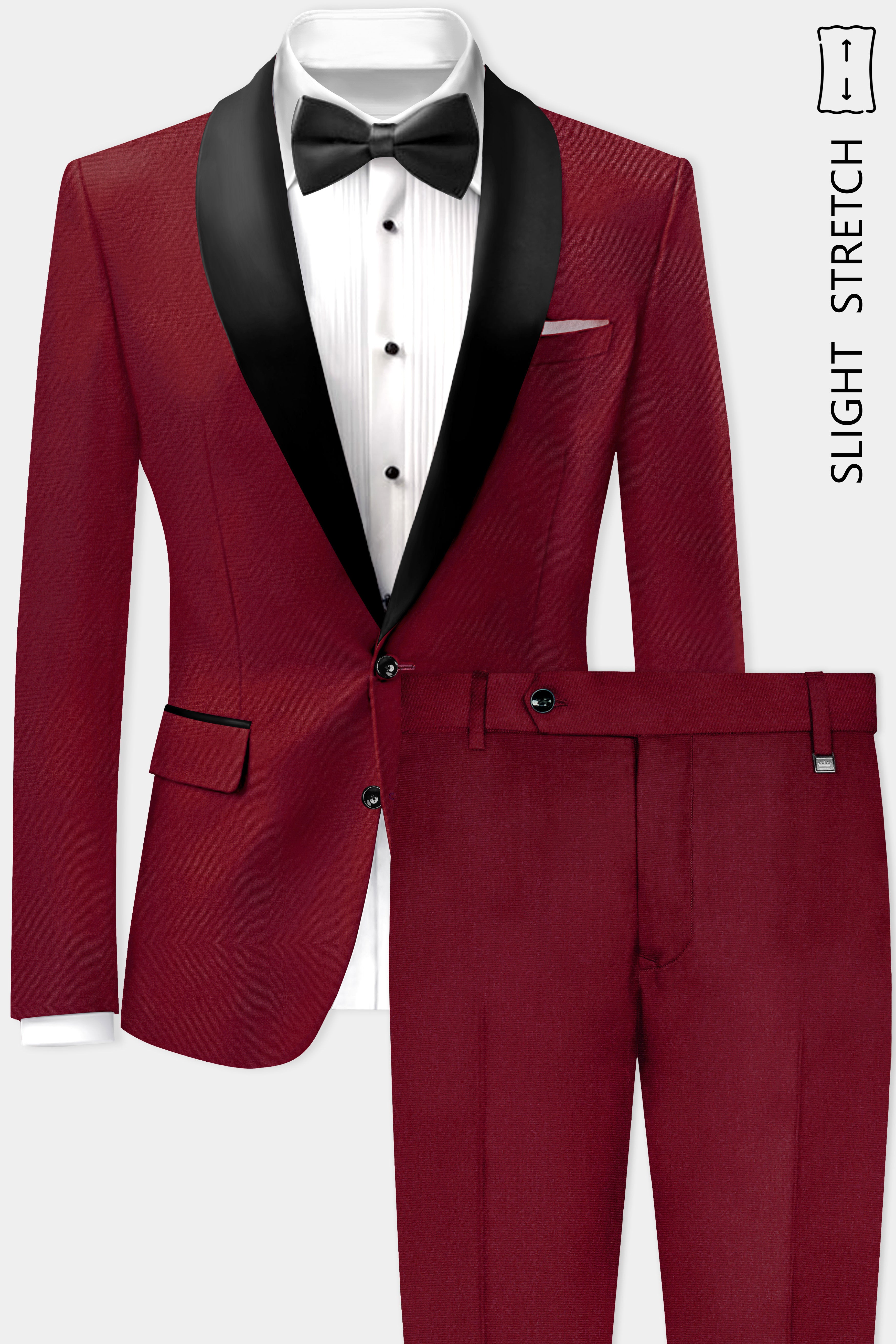 CrimsonAce-Cherry Red Solid Wool Rich Tuxedo Slight Stretch Suit
