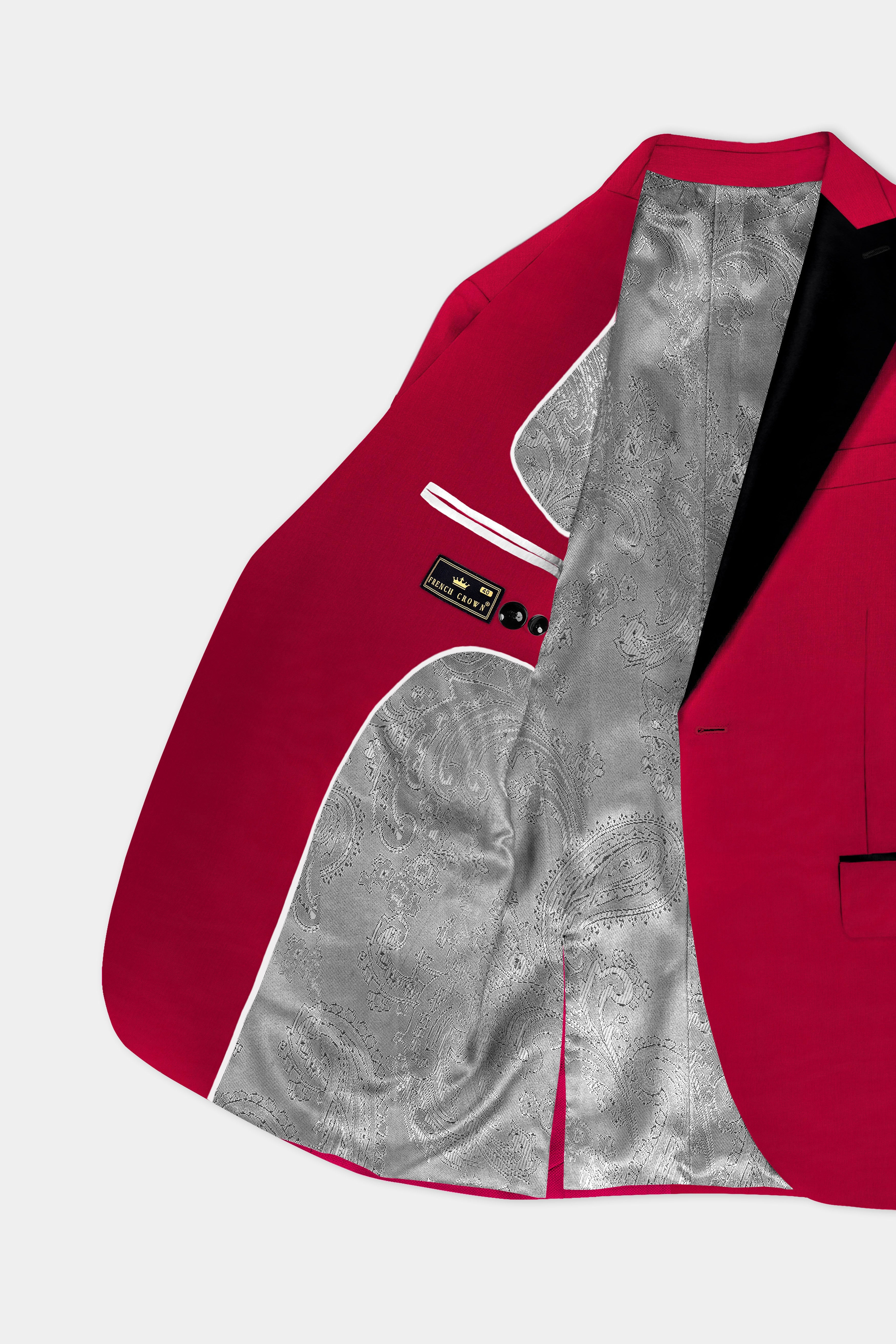 Vermilion-Chili Red Solid Wool Rich Peak Lapel Tuxedo Slight Stretch Suit